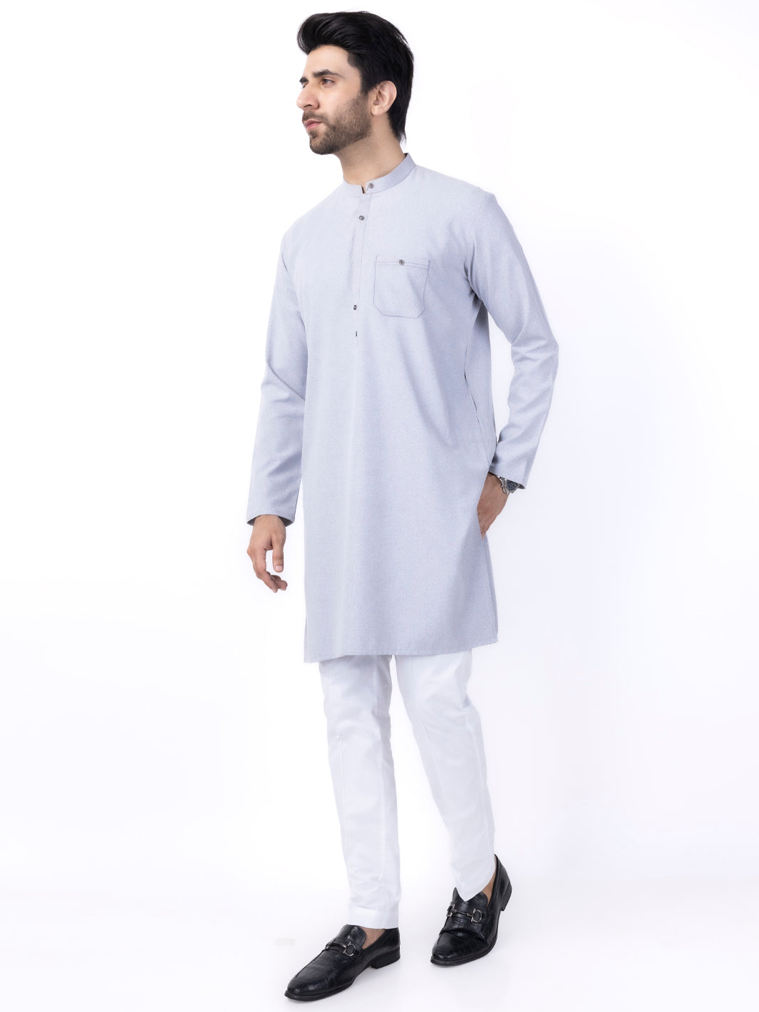 Light Grey Blended Kurta - AL-K-1154