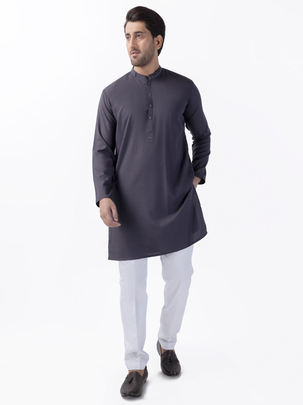 Grey Blended Kurta - AL-K-1164