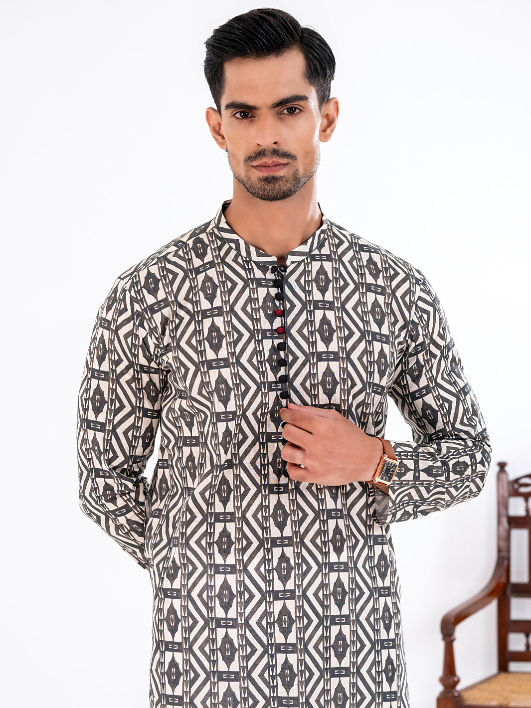 Black Cotton Kurta - AL-K-1190