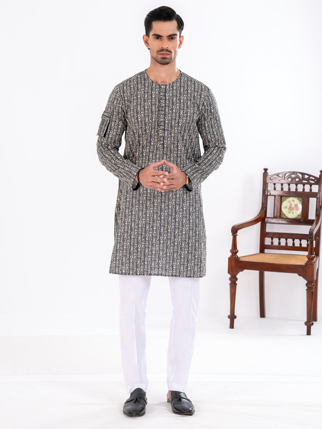 Black Cotton Kurta - AL-K-1193