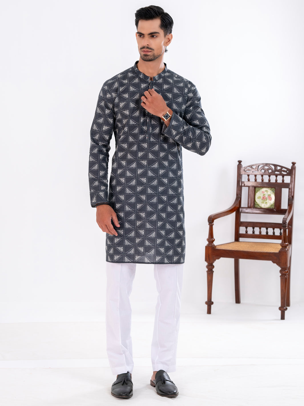Black Cotton Kurta - AL-K-1195