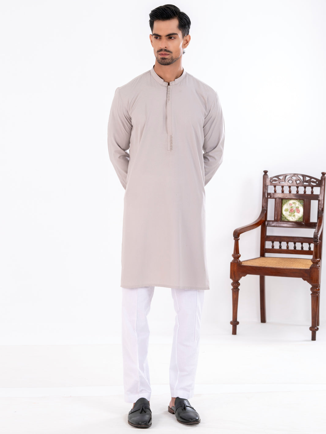 Ash Grey Blended Kurta - AL-K-1280