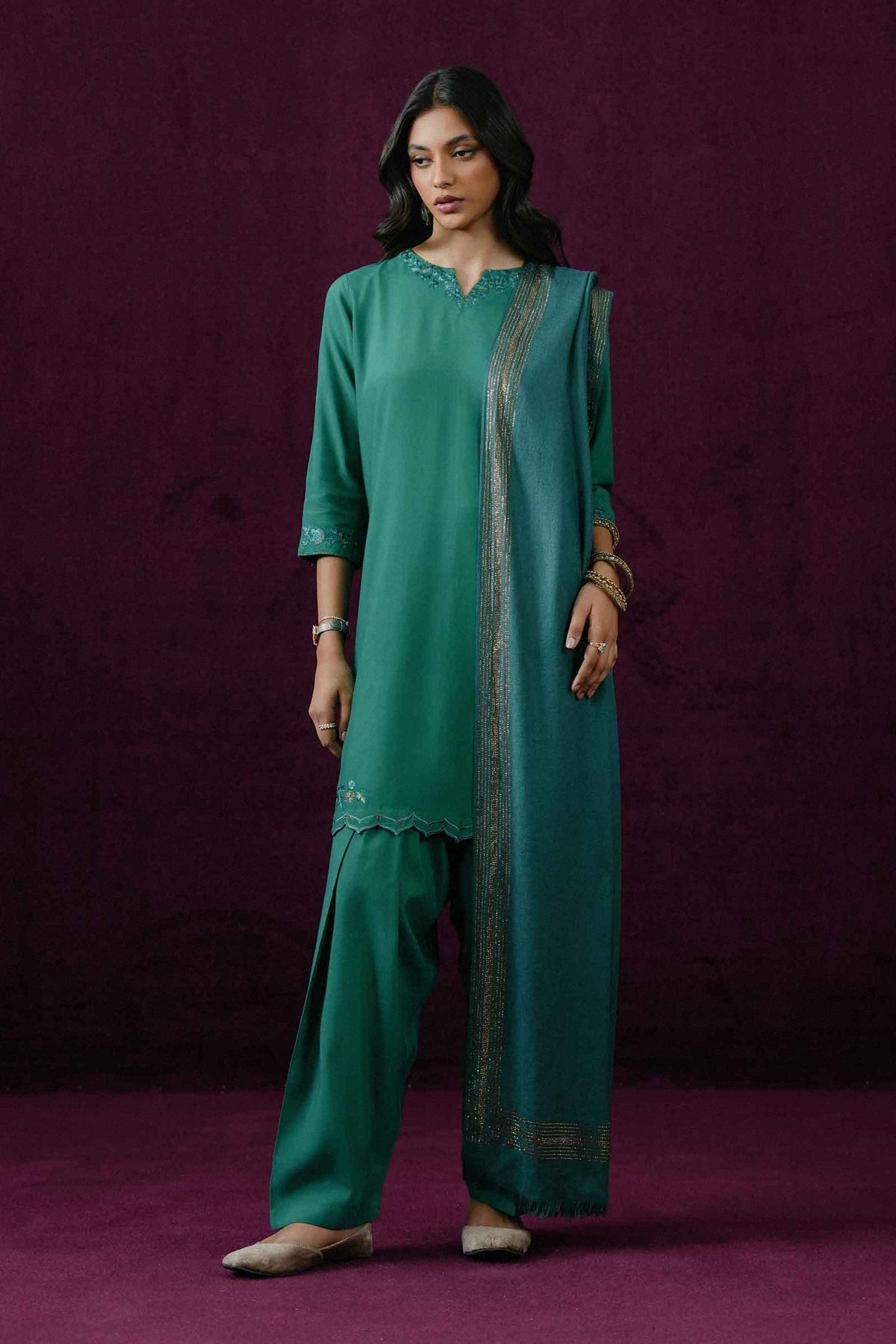 3 PIECE - EMBROIDERED SUIT - KBW25-68