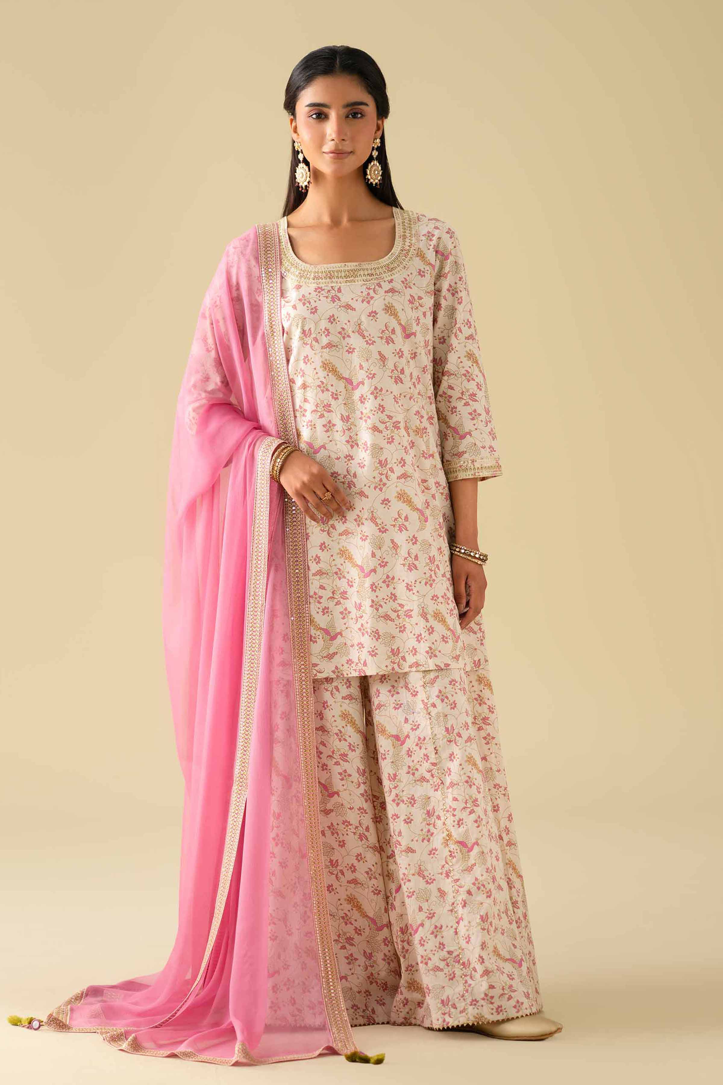 3 Piece - Printed Embroidered Suit - KFE26-117
