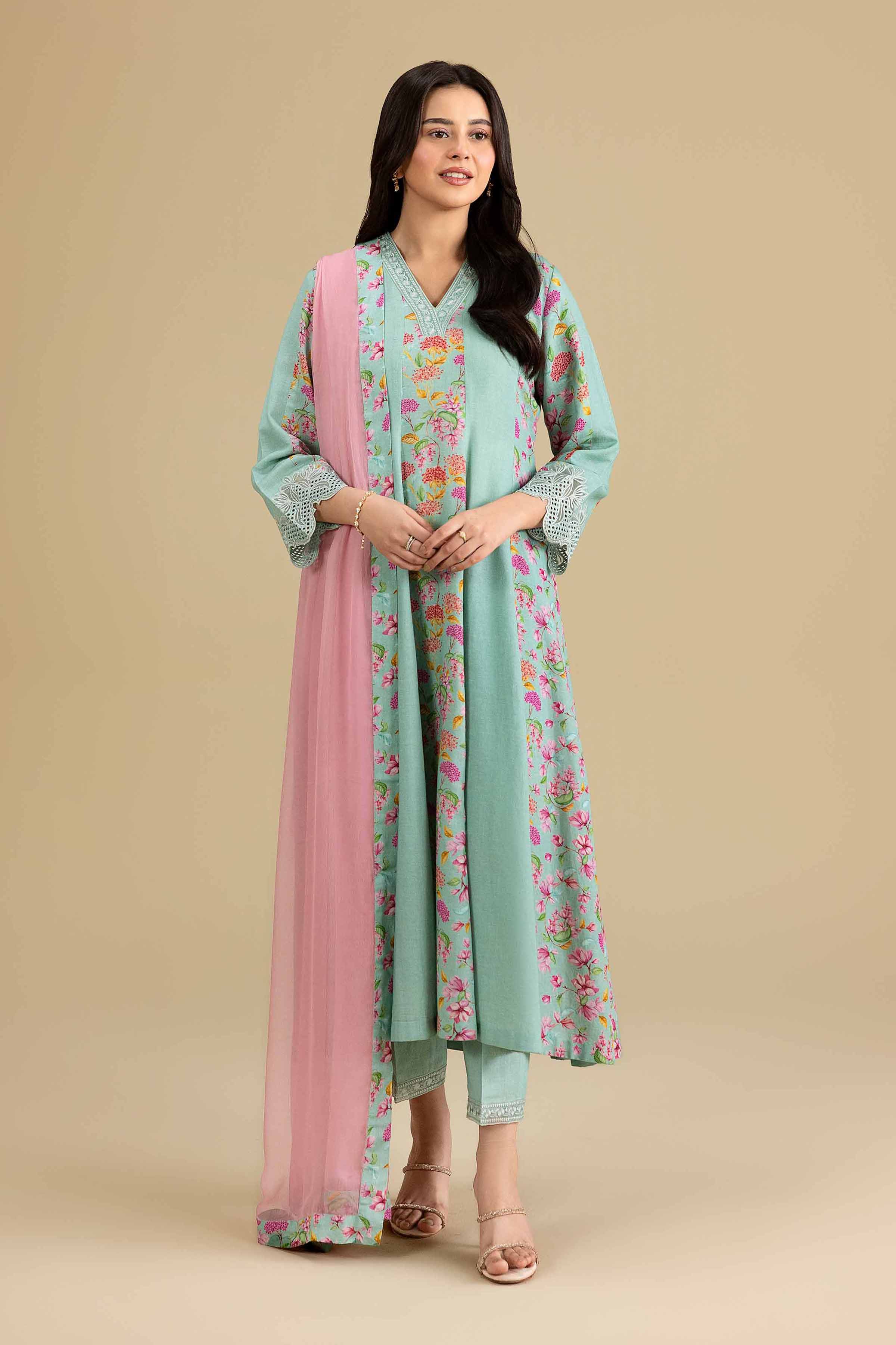 3 Piece - Printed Embroidered Suit - KFE26-177