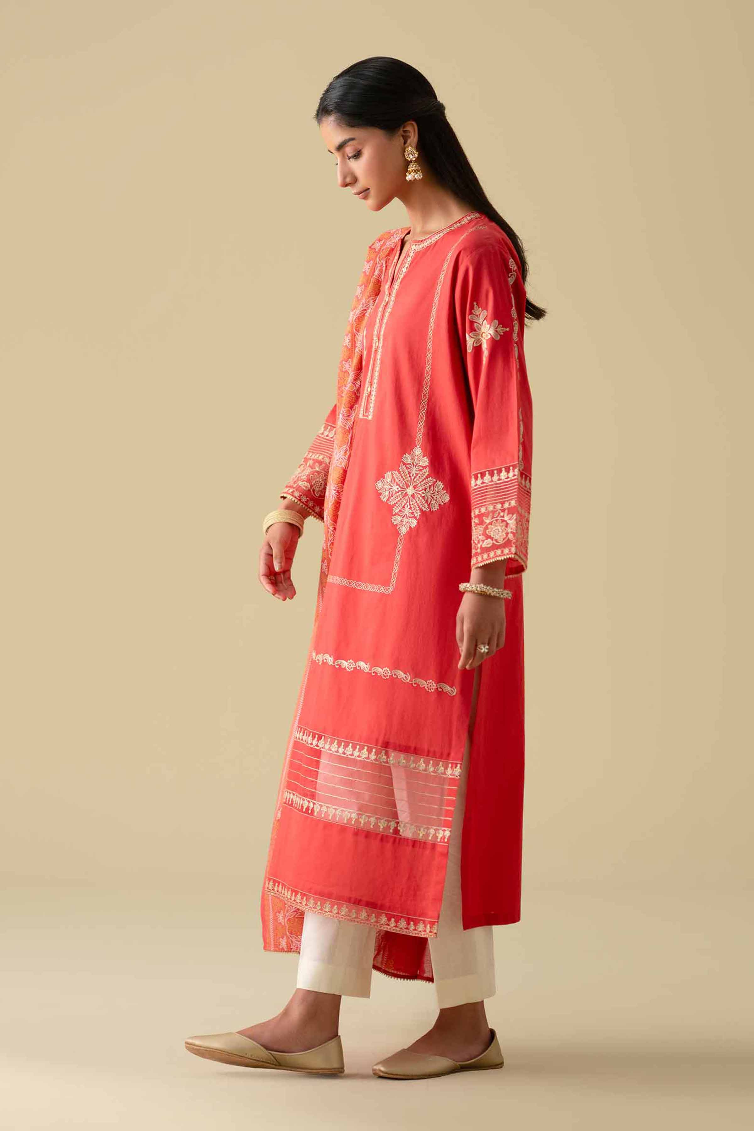 2 Piece - Printed Embroidered Suit - KFE26-27