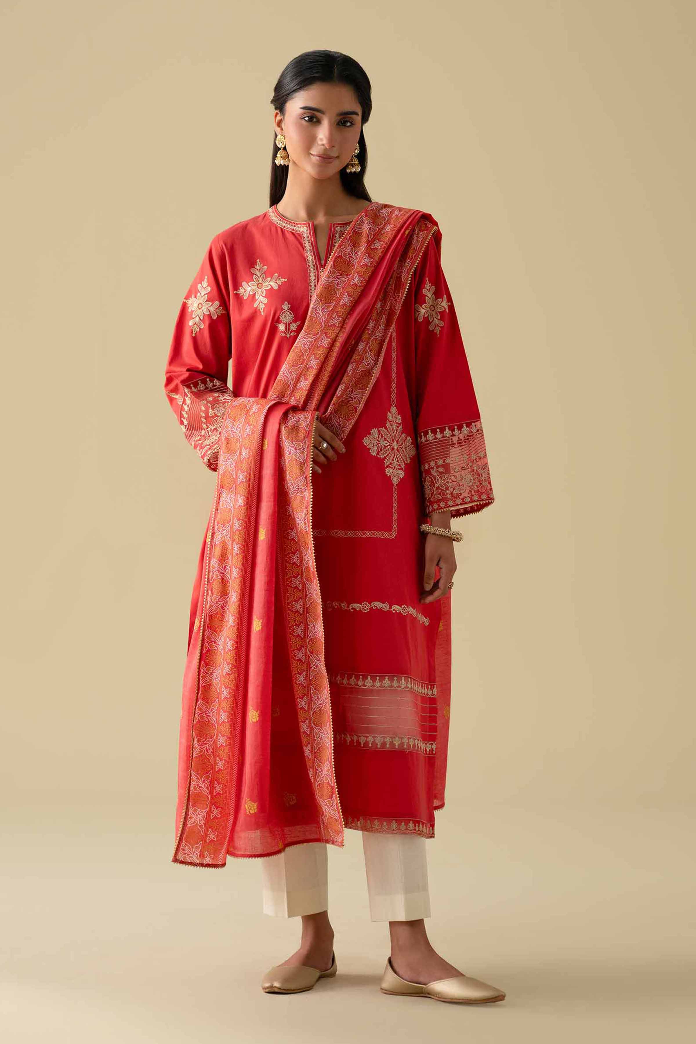2 Piece - Printed Embroidered Suit - KFE26-27