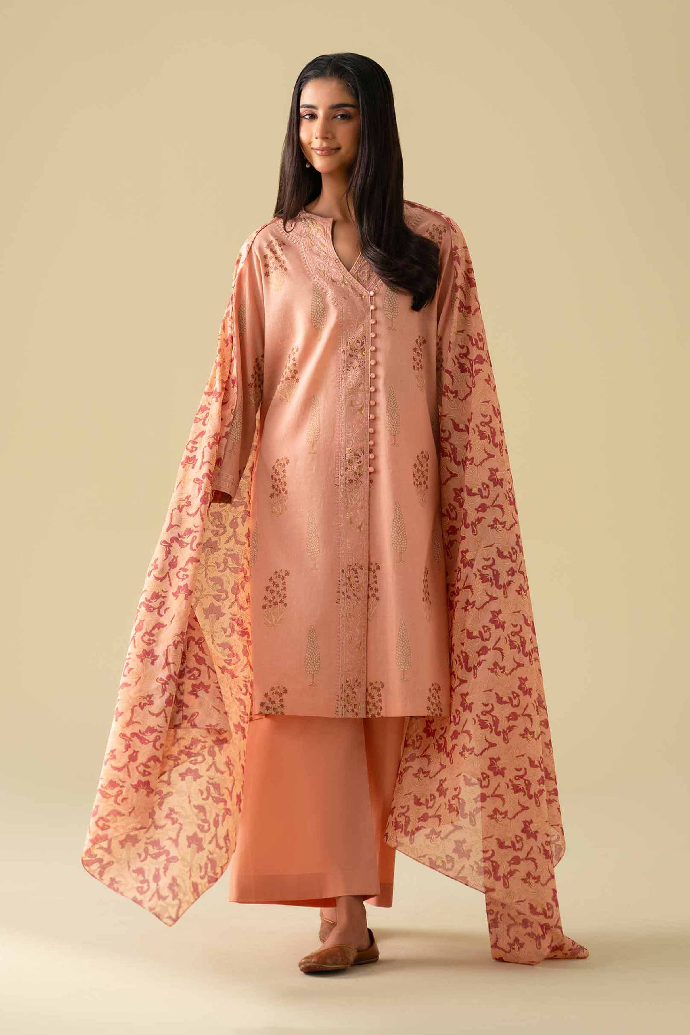3 Piece - Printed Embroidered Suit - KFE26-77