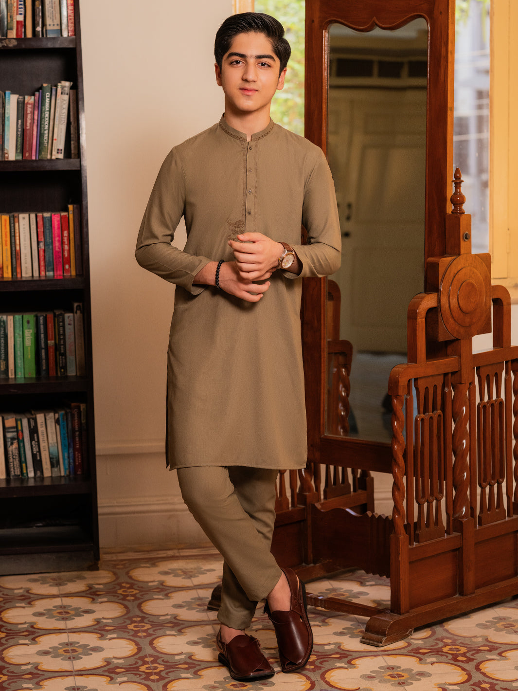 Olive Blended Kurta Trousers - ALT-KT-086B