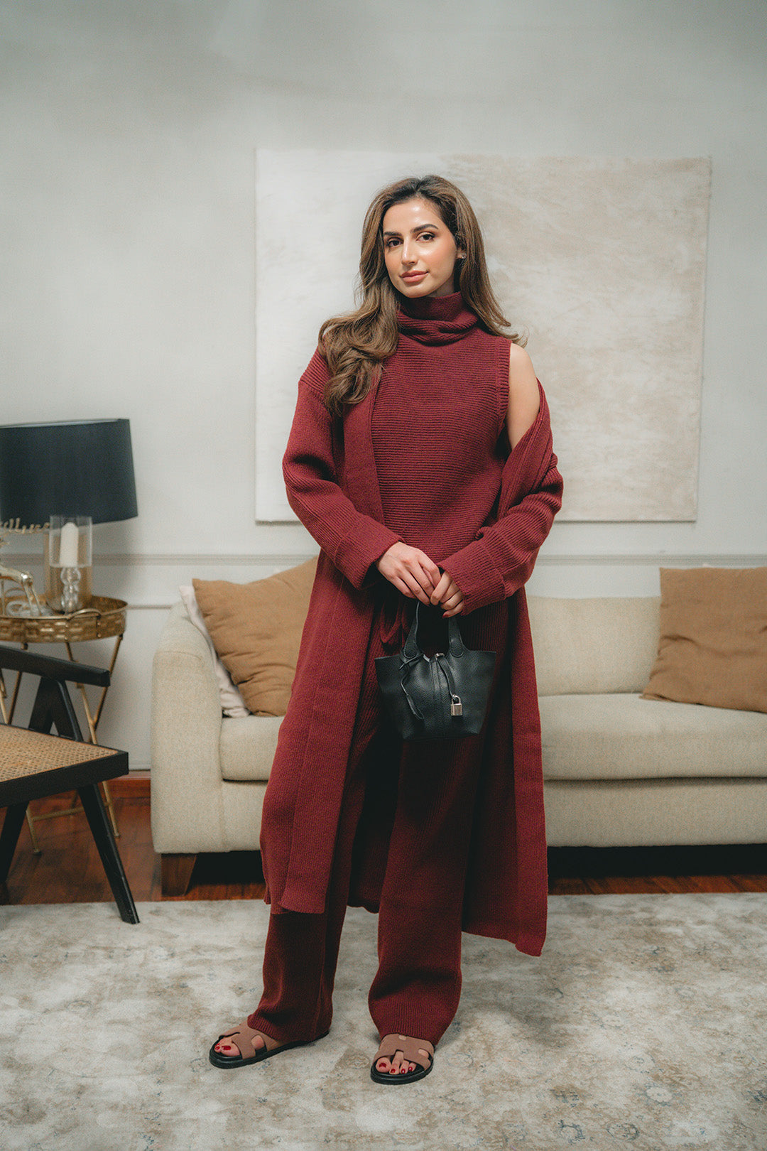 Merve Maroon Three Piece Suit