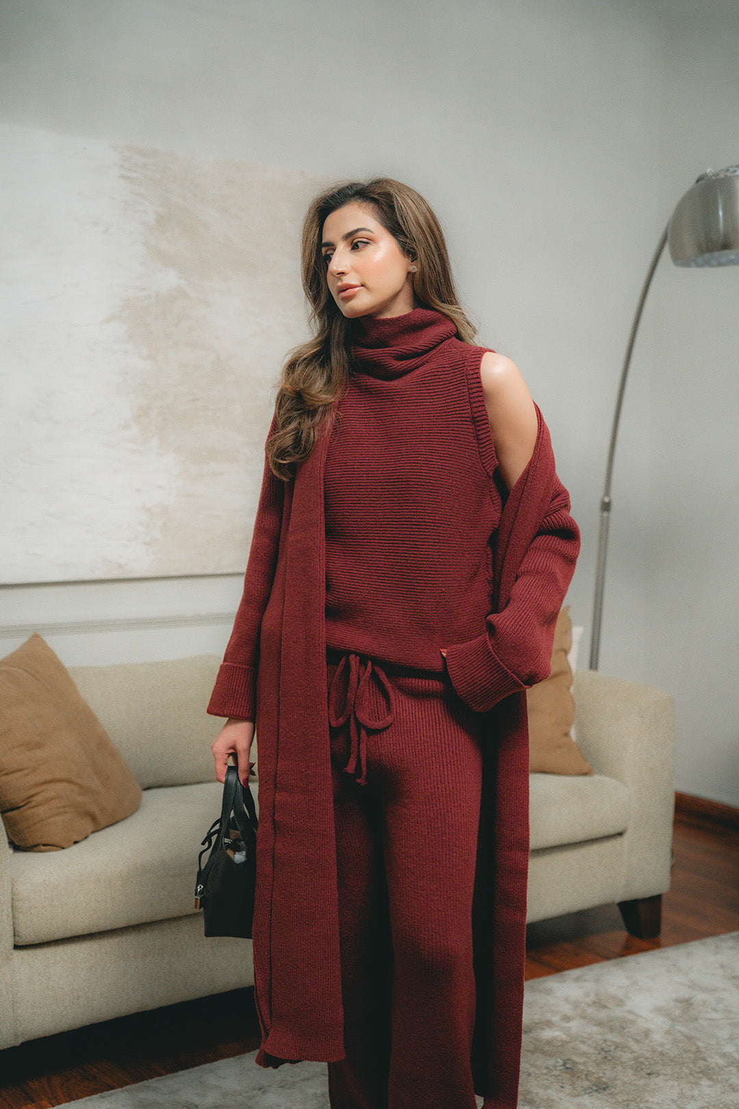 Merve Maroon Three Piece Suit