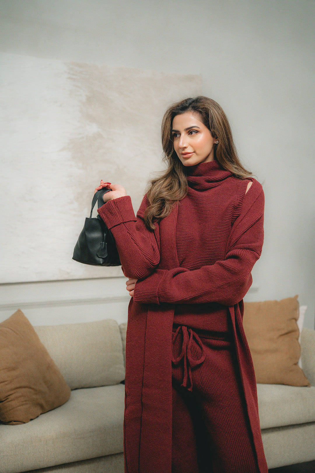 Merve Maroon Three Piece Suit