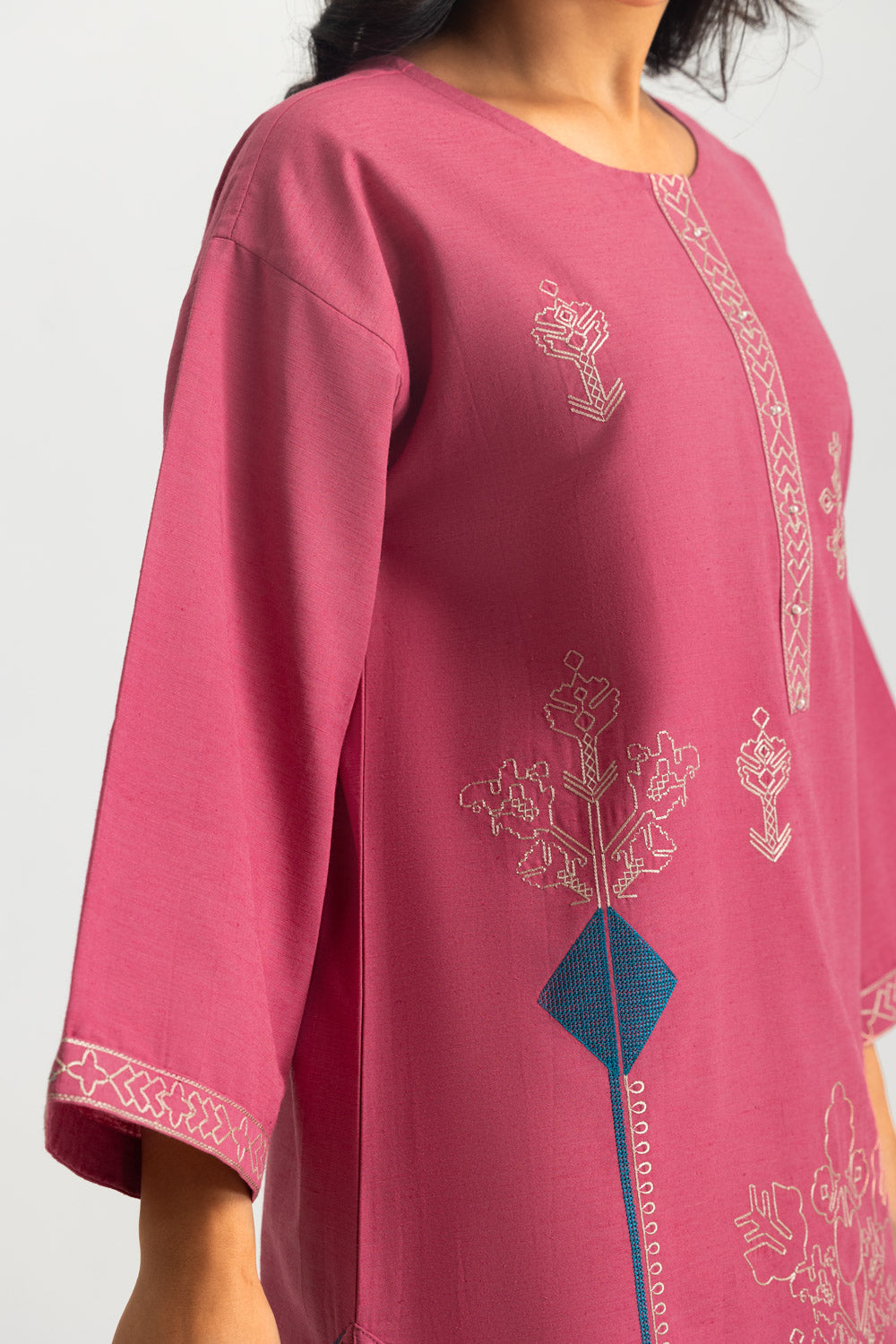 Karandi Gold Slub Embroidered Co-Ord Set