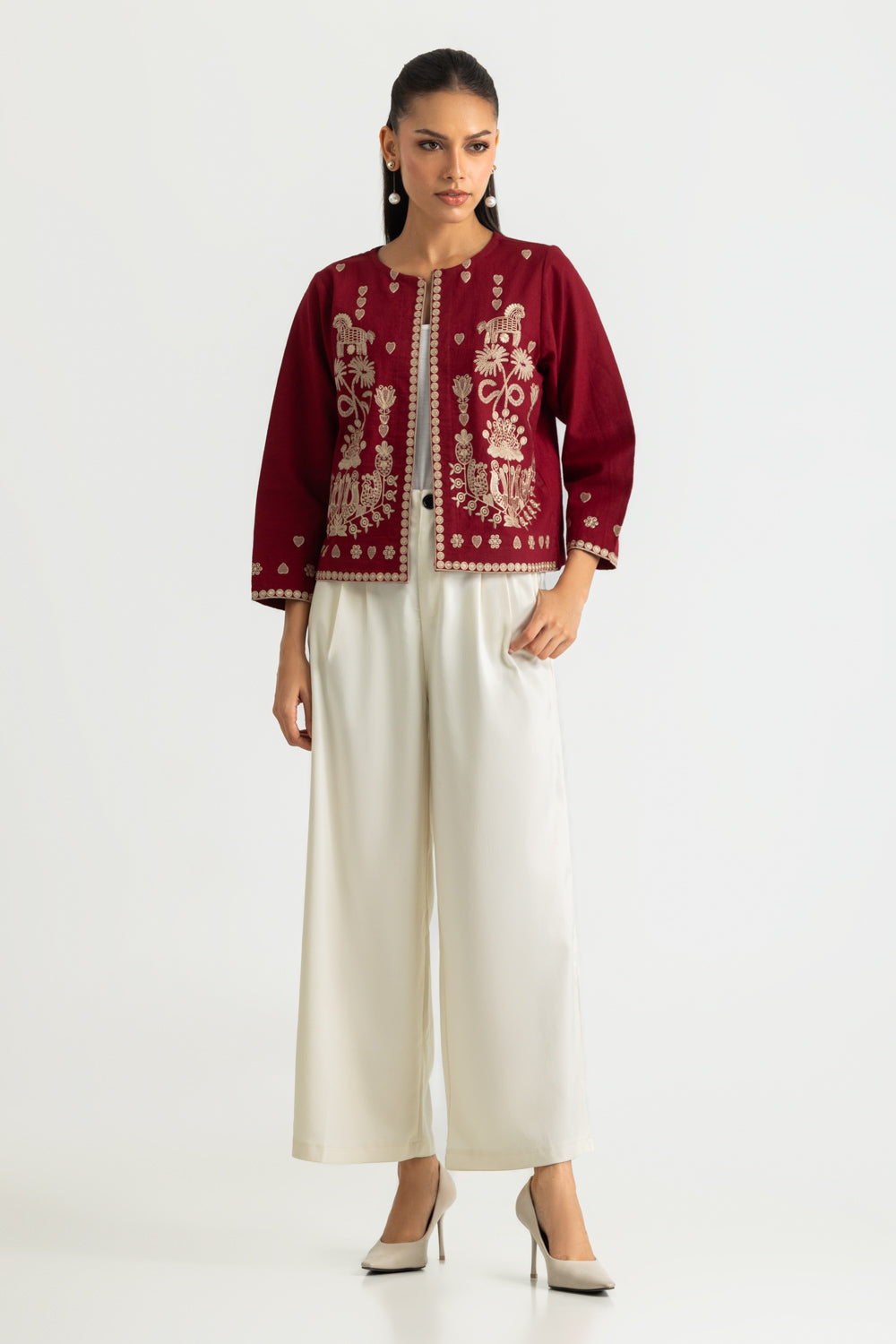 Karandi Gold Slub Embroidered Waistcoat