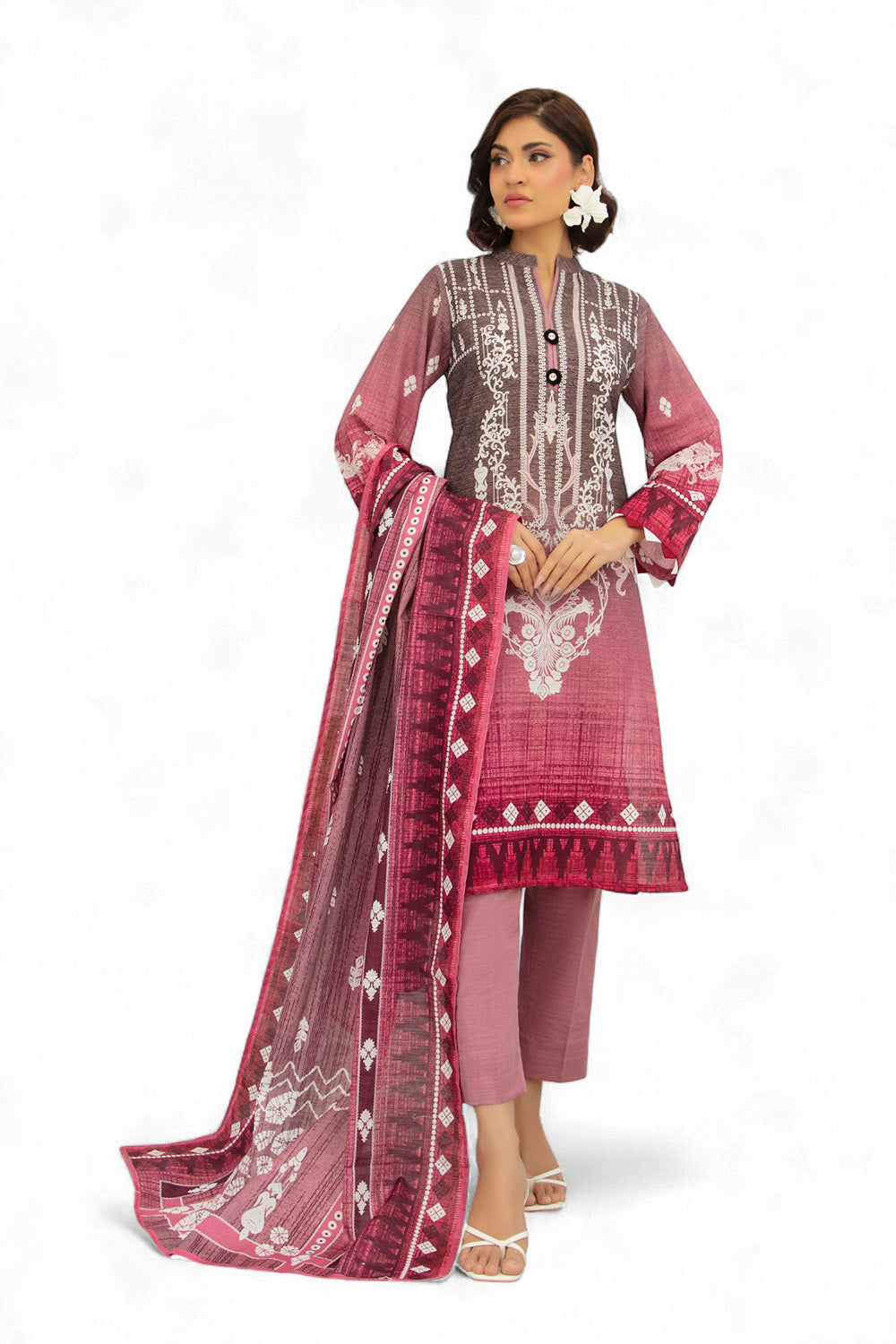 3 Piece Printed Khaddar Suit With Dupatta