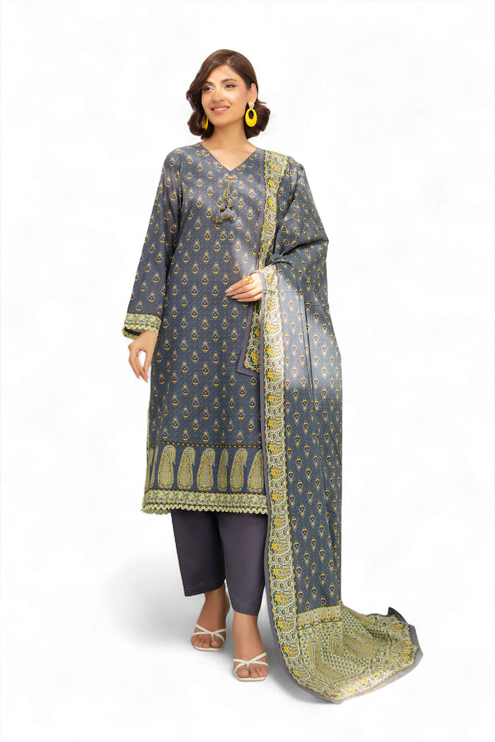 3 Piece Printed Khaddar Suit with Dupatta