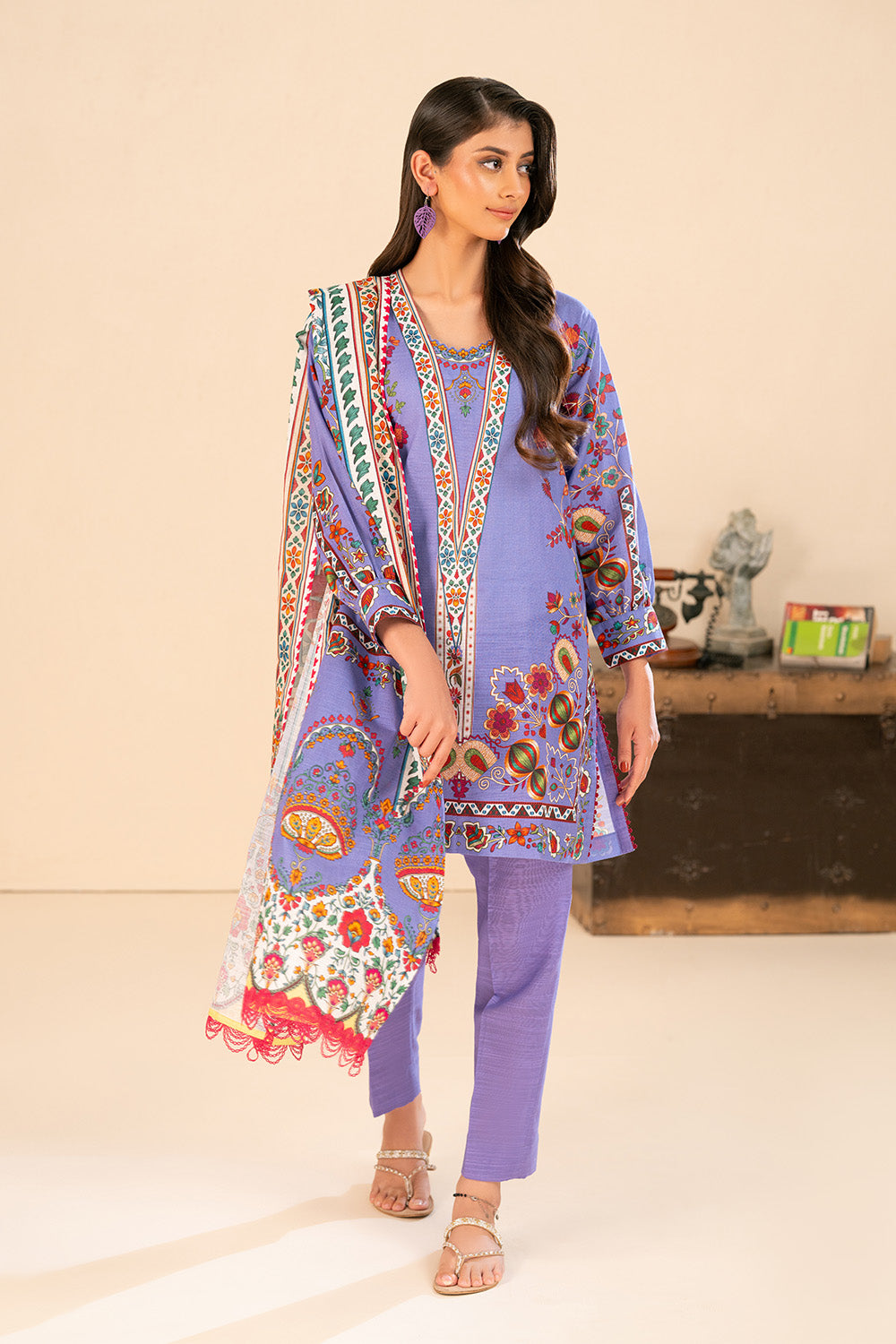 3 Piece Printed Khaddar Suit with Dupatta