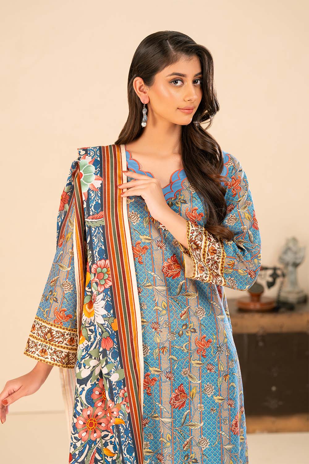 3 Piece Printed Khaddar Suit With Dupatta