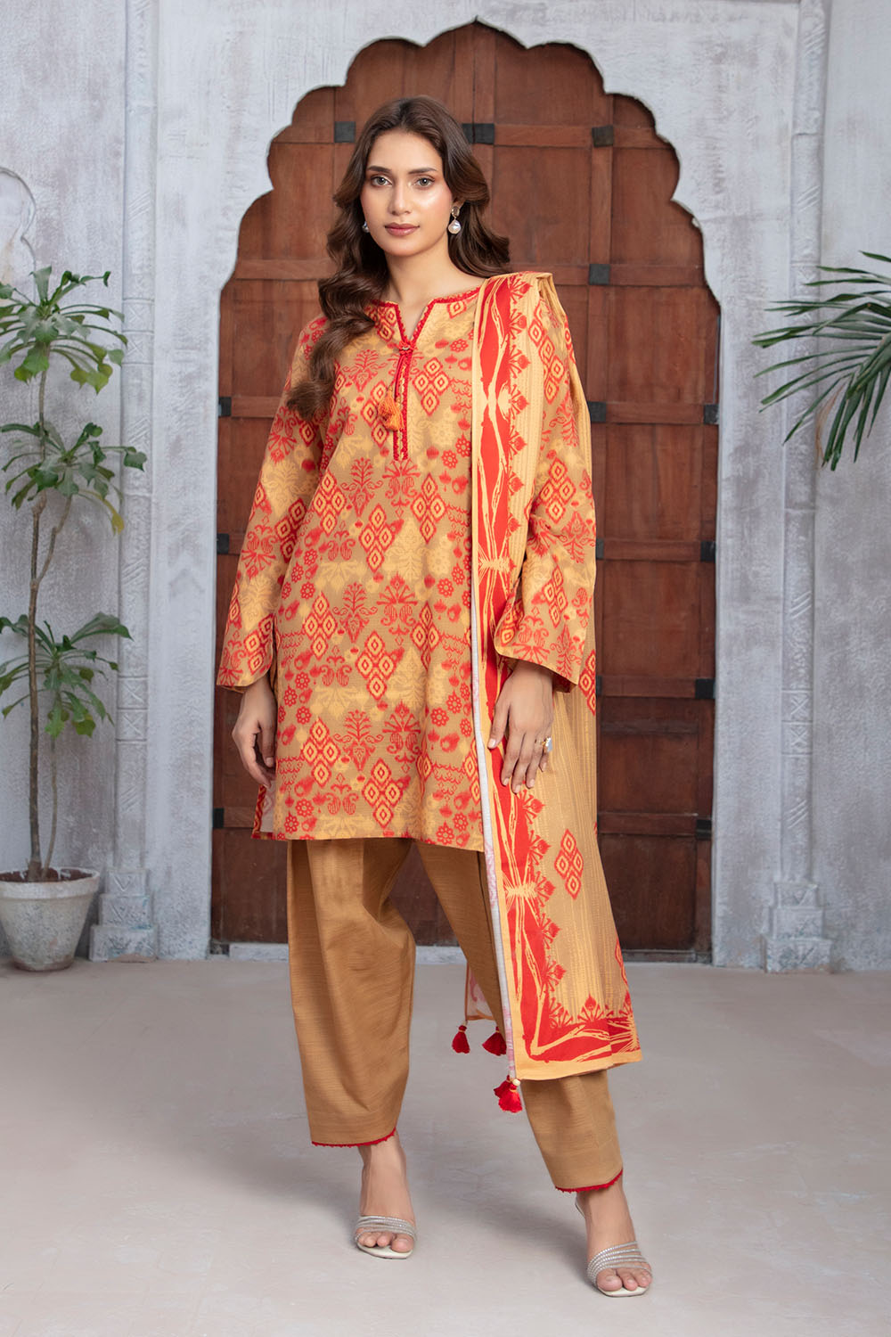 3 Piece Printed Khaddar Suit with Dupatta