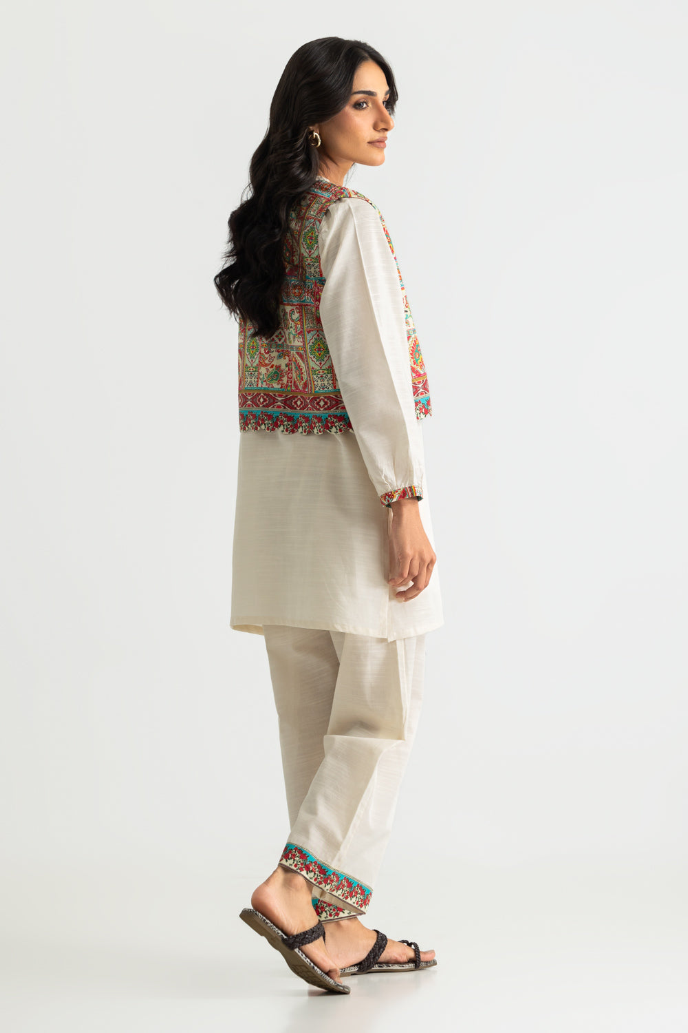 Khaddar Slub Dyed Co-Ord Set With Printed Waistcoat