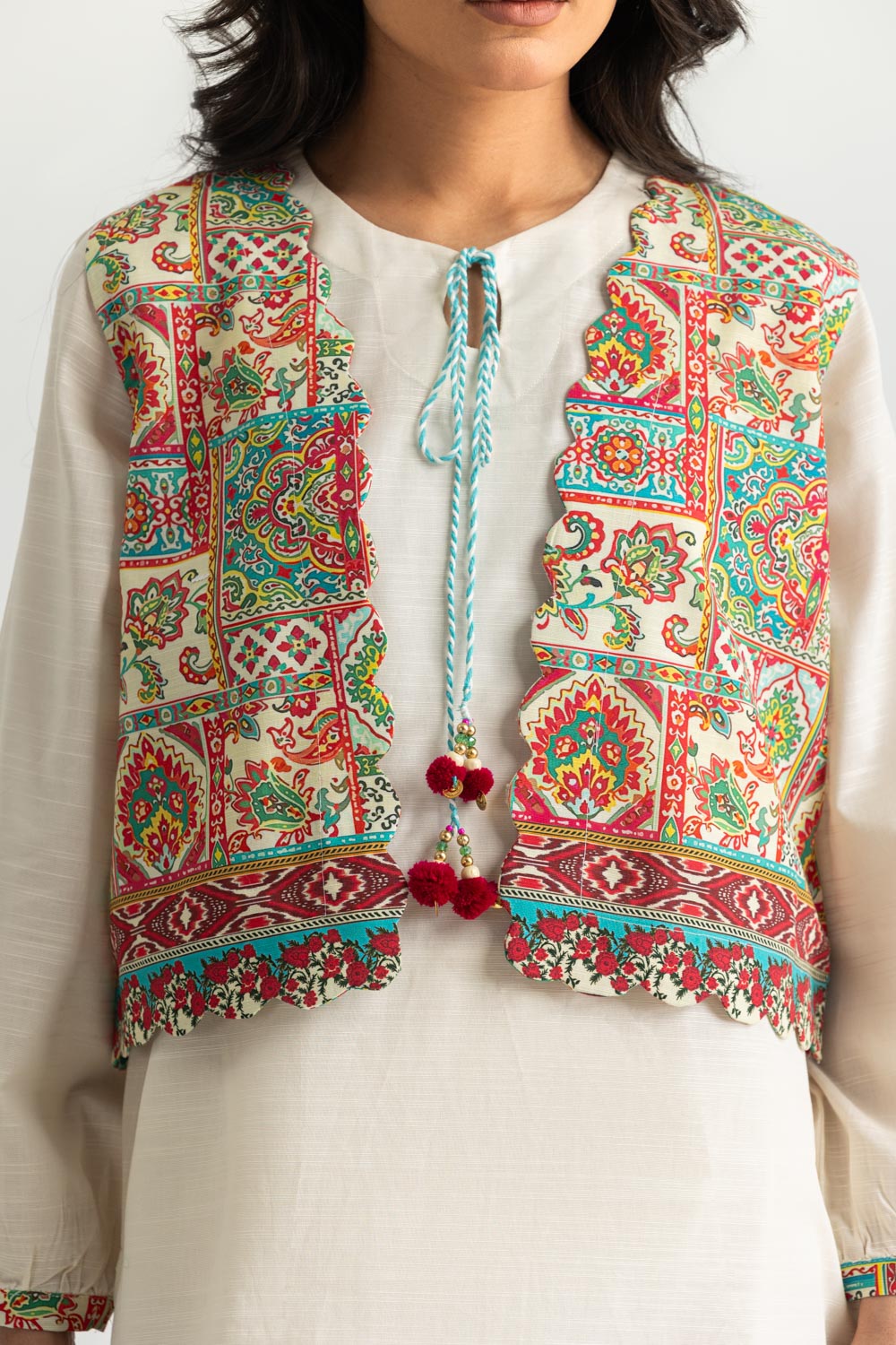 Khaddar Slub Dyed Co-Ord Set With Printed Waistcoat
