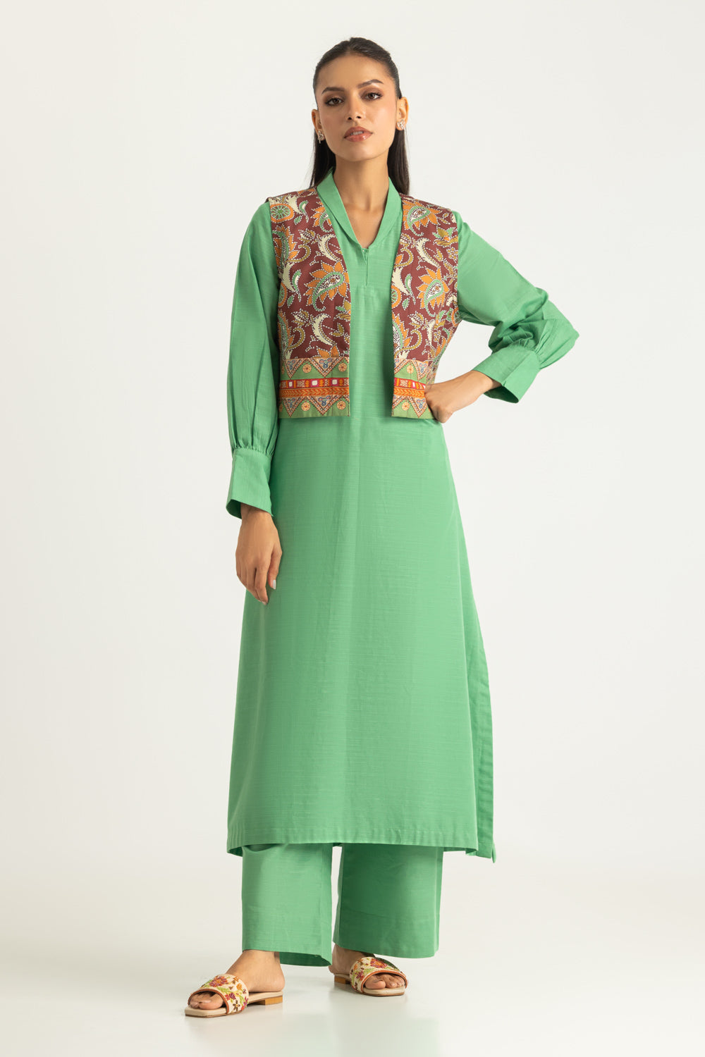 Khaddar Slub Shirt And Trouser With Printed Waistcoat