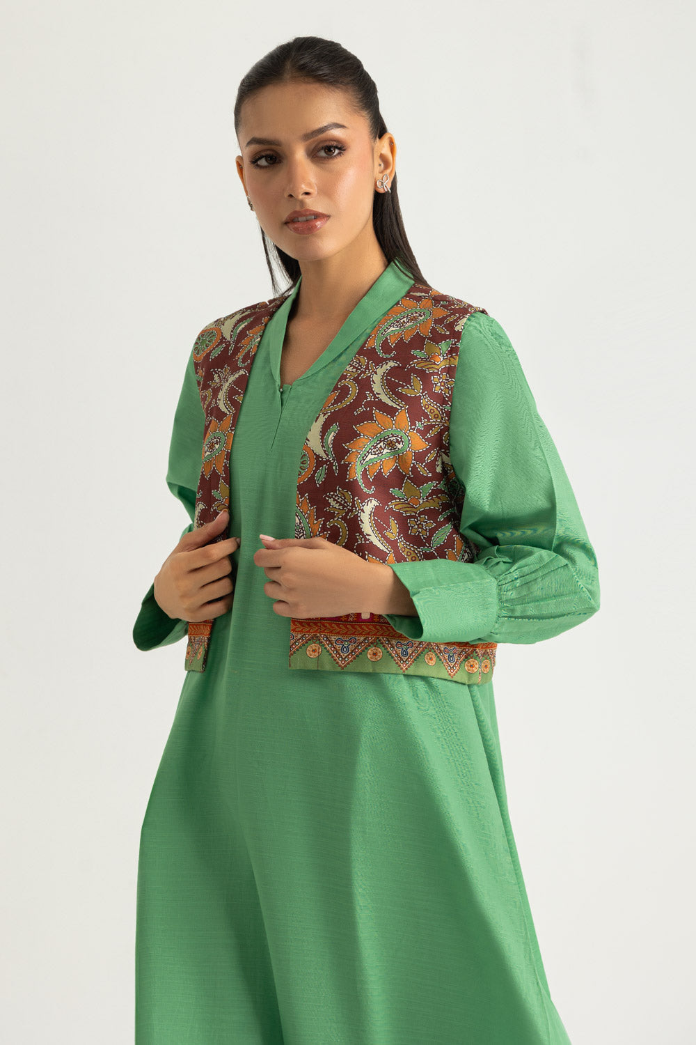 Khaddar Slub Shirt And Trouser With Printed Waistcoat