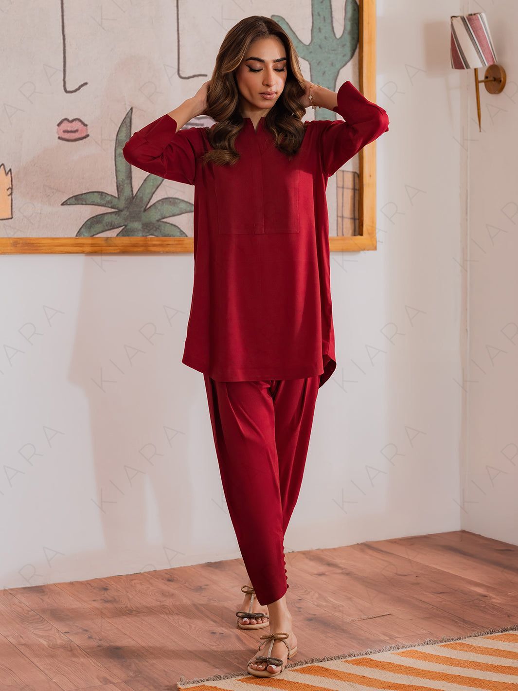 Vaylo Khaddar Co-Ord Set | Maroon Winter Outfit for Women | Kiara By Hana