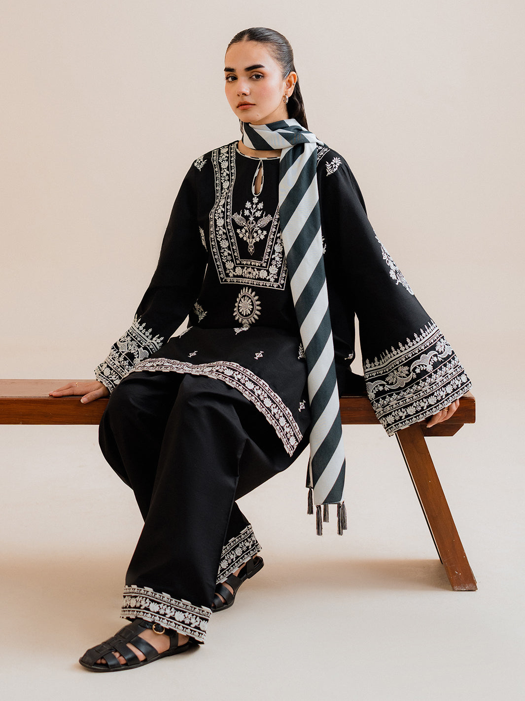 Noura - 3Pc Embroidered Co-ords Cotton Set