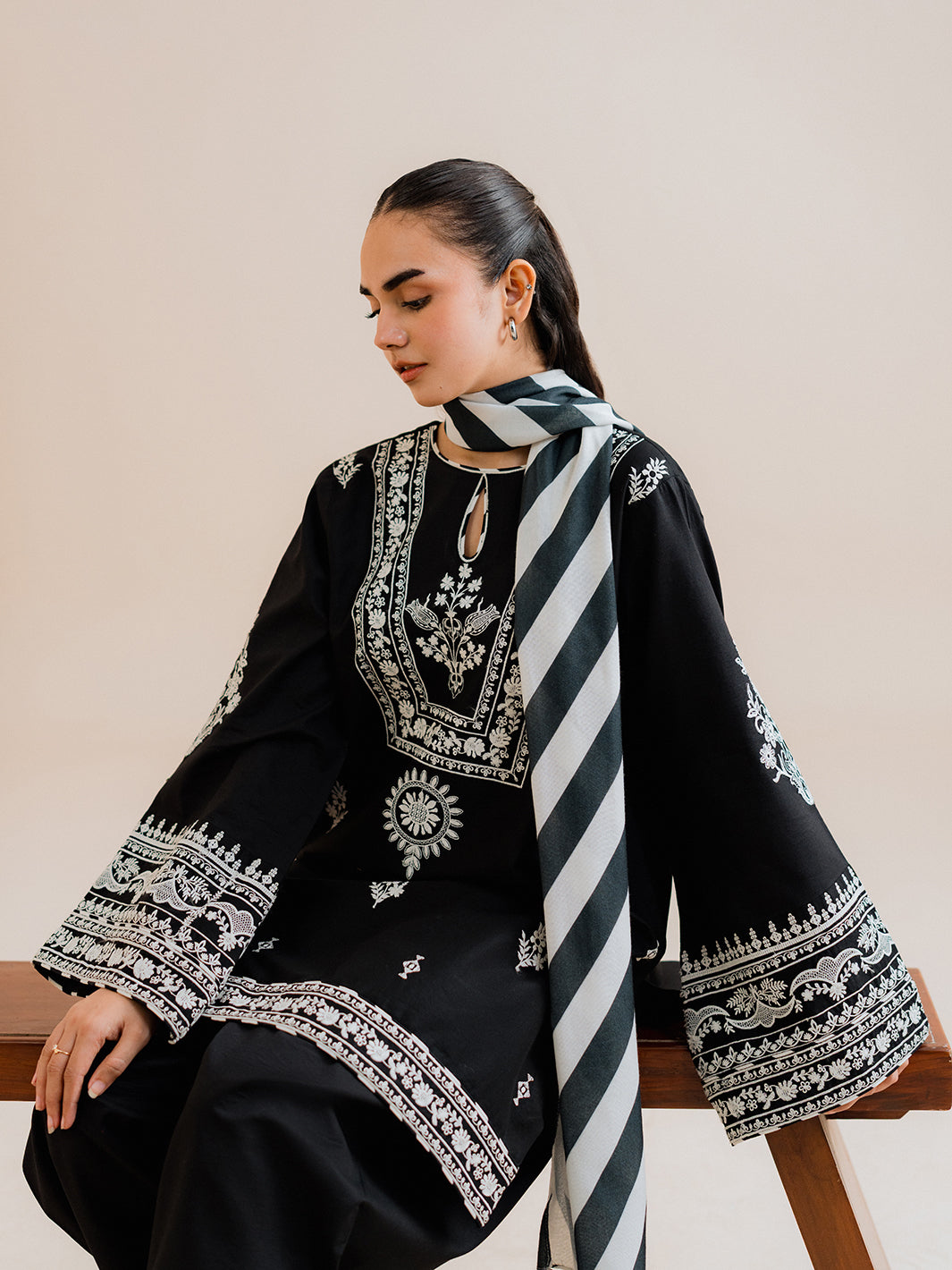 Noura - 3Pc Embroidered Co-ords Cotton Set