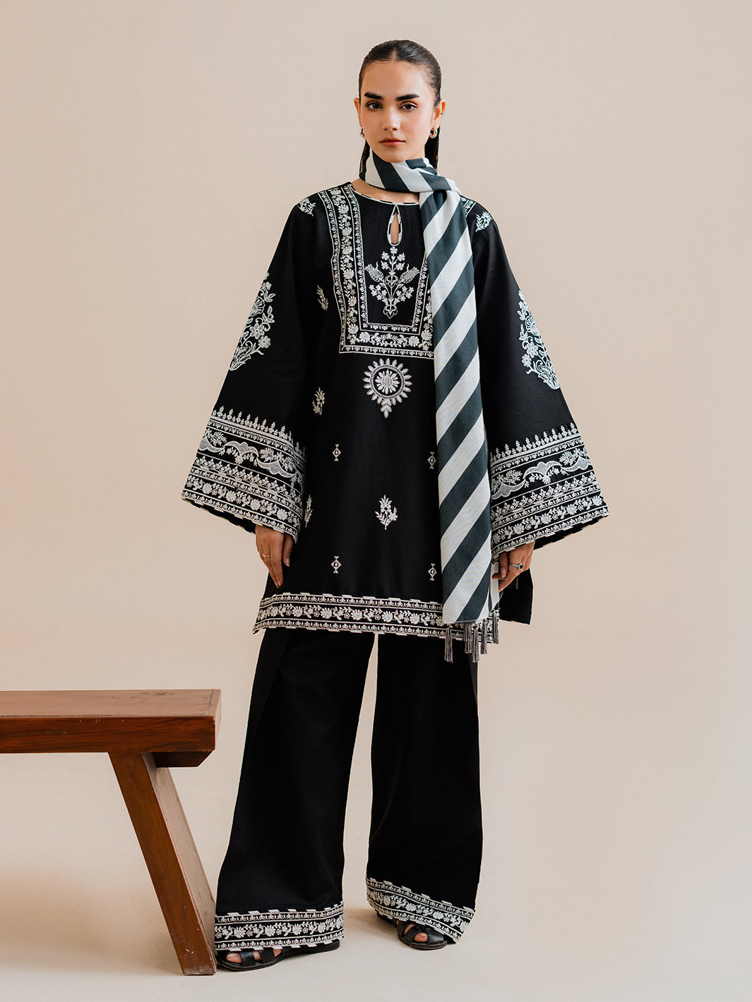 Noura - 3Pc Embroidered Co-ords Cotton Set