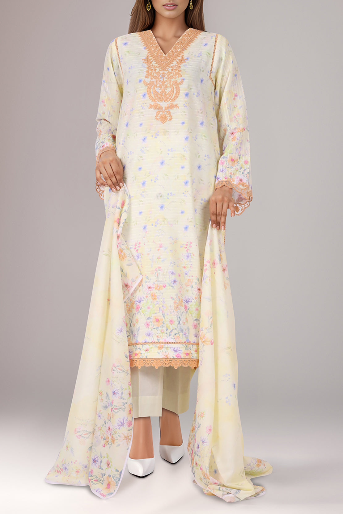 Unstitched Embroidered Self Jacquard 3 Piece With Chiffon Dupatta59055