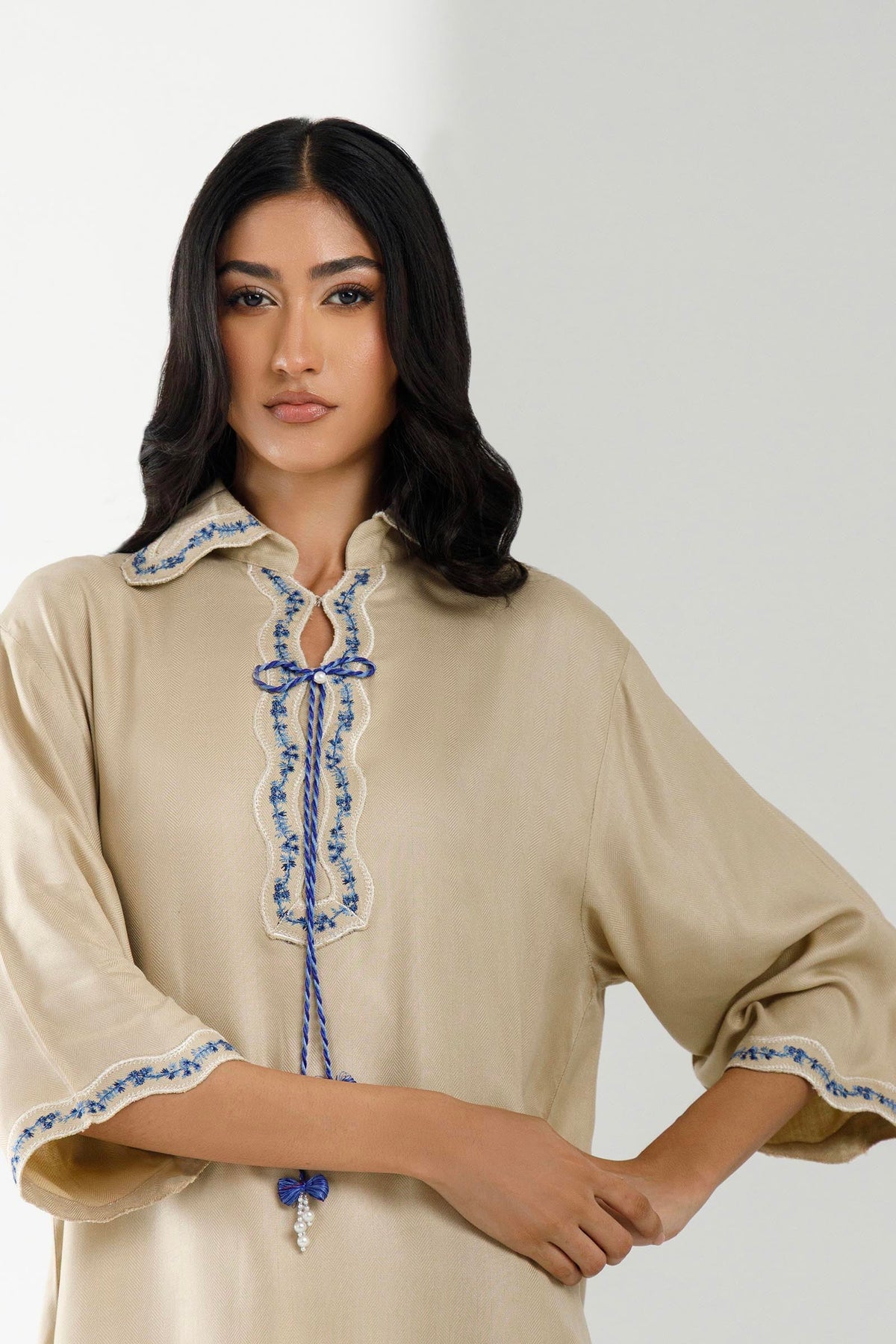 Stitched Embroidered Herringbone Shirt+ Culotte