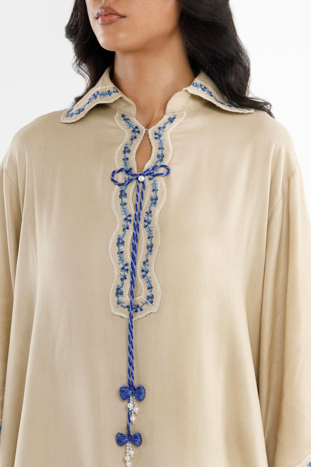 Stitched Embroidered Herringbone Shirt+ Culotte