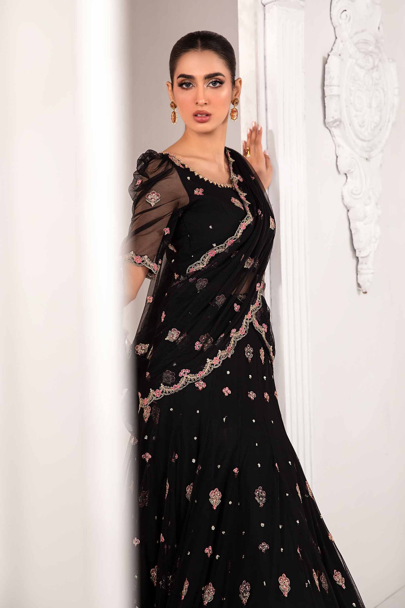 Embroidered Poly Net Fabric (3Pcs) | LF-704