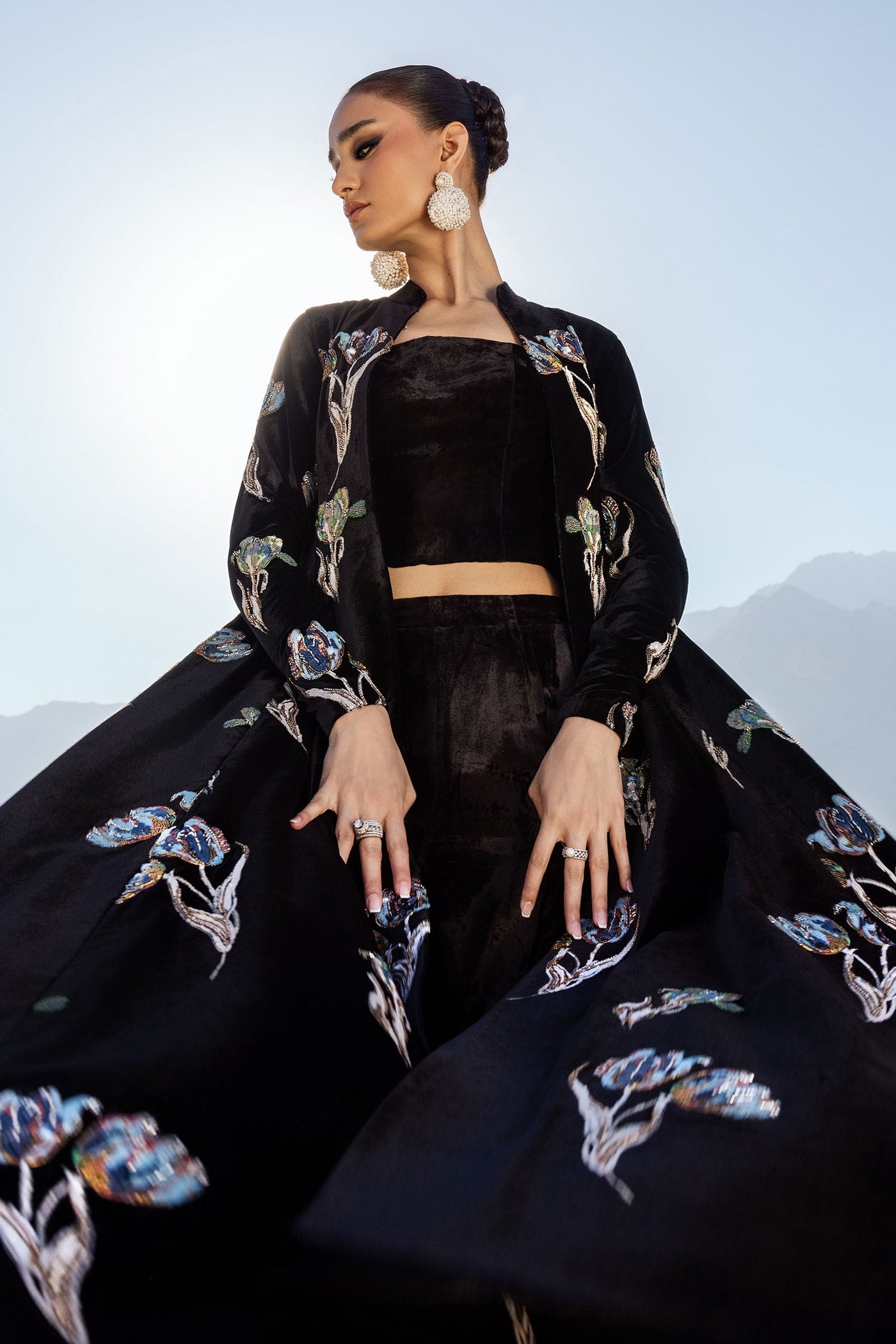 Embellished Velvet Fabric (1Pc) | LF-CH25-07