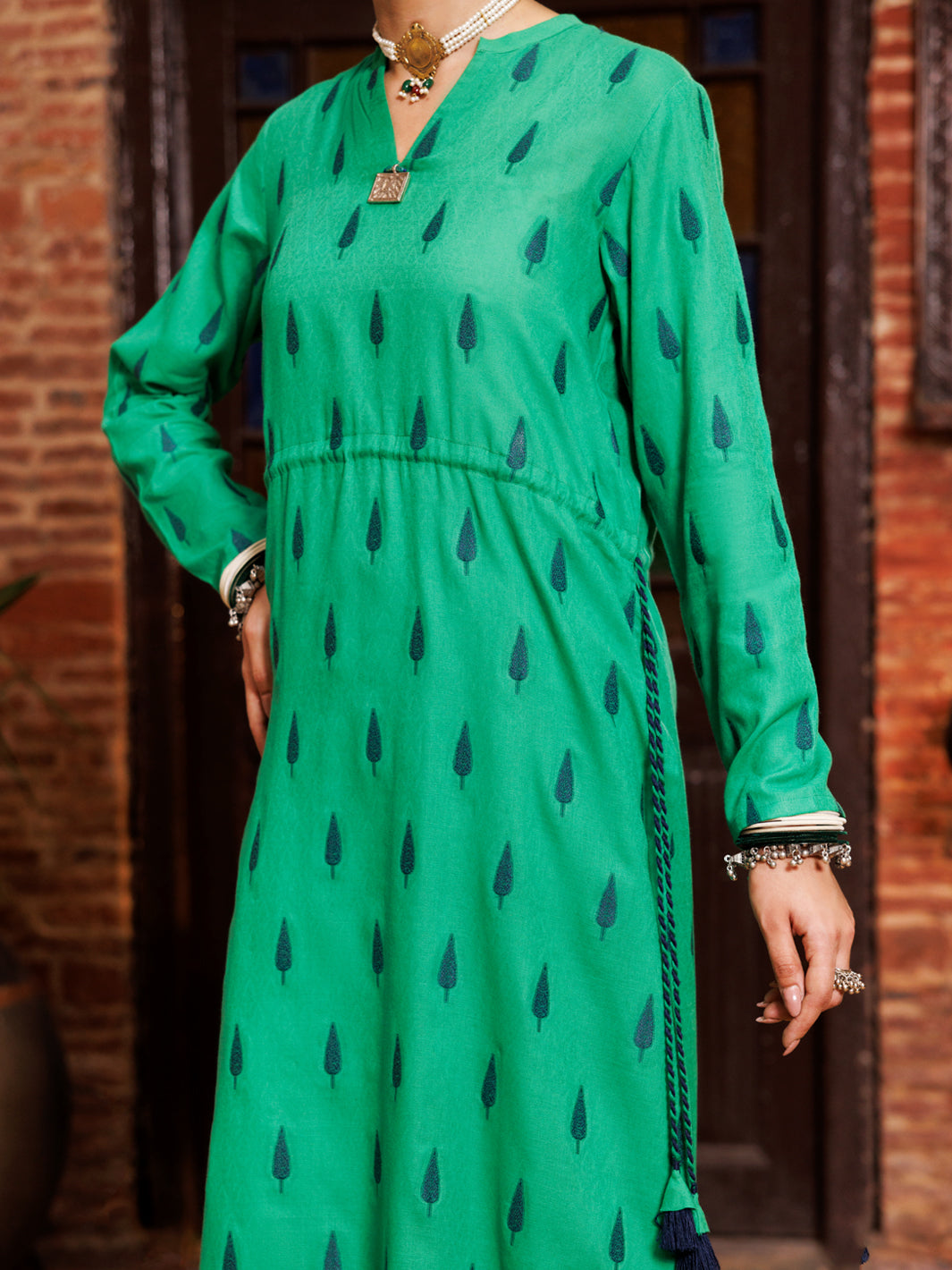 Green Yarn Dyed Tunic - AL-LK-972