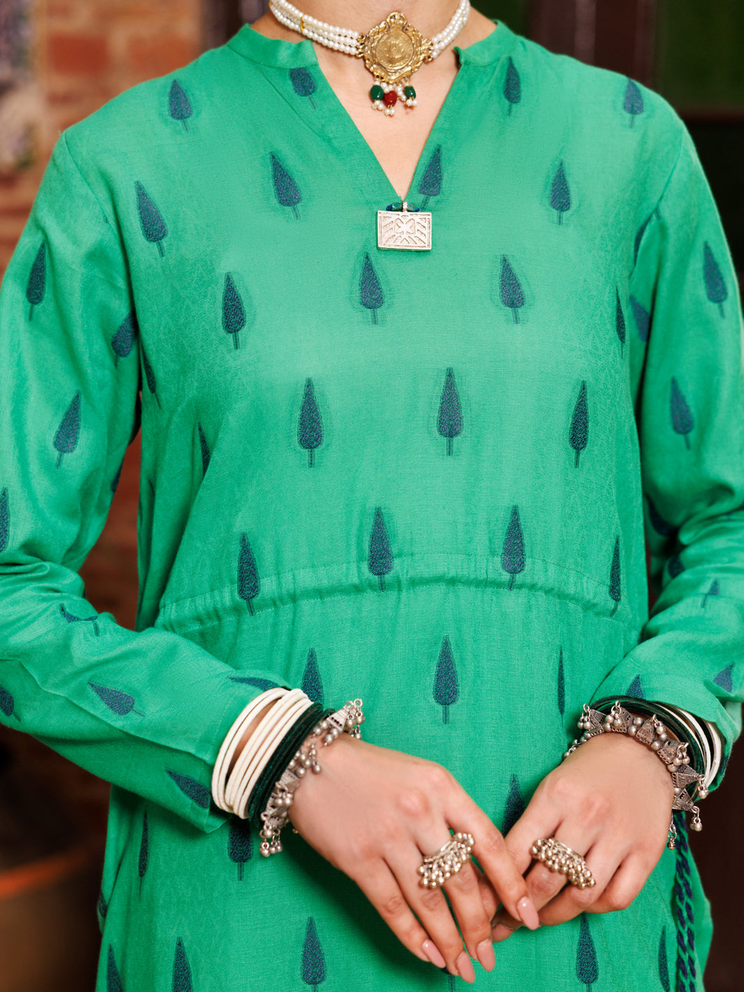 Green Yarn Dyed Tunic - AL-LK-972