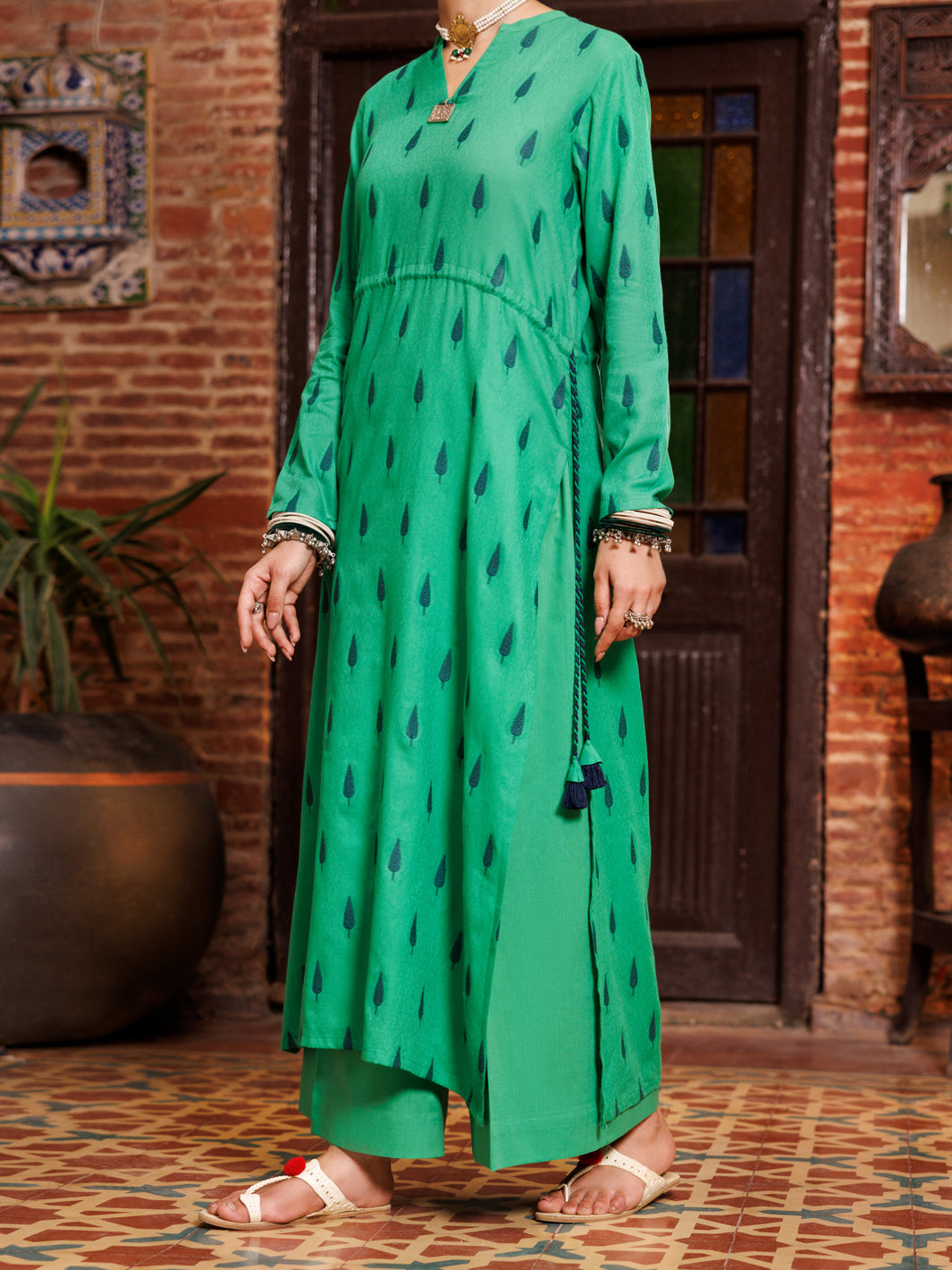 Green Yarn Dyed Tunic - AL-LK-972