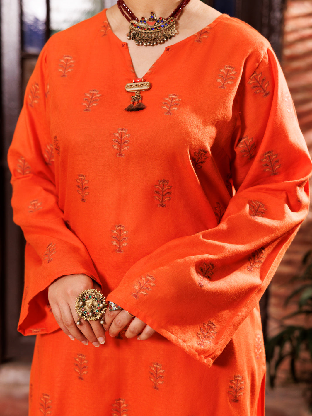 Orange Yarn Dyed Tunic - AL-LK-974