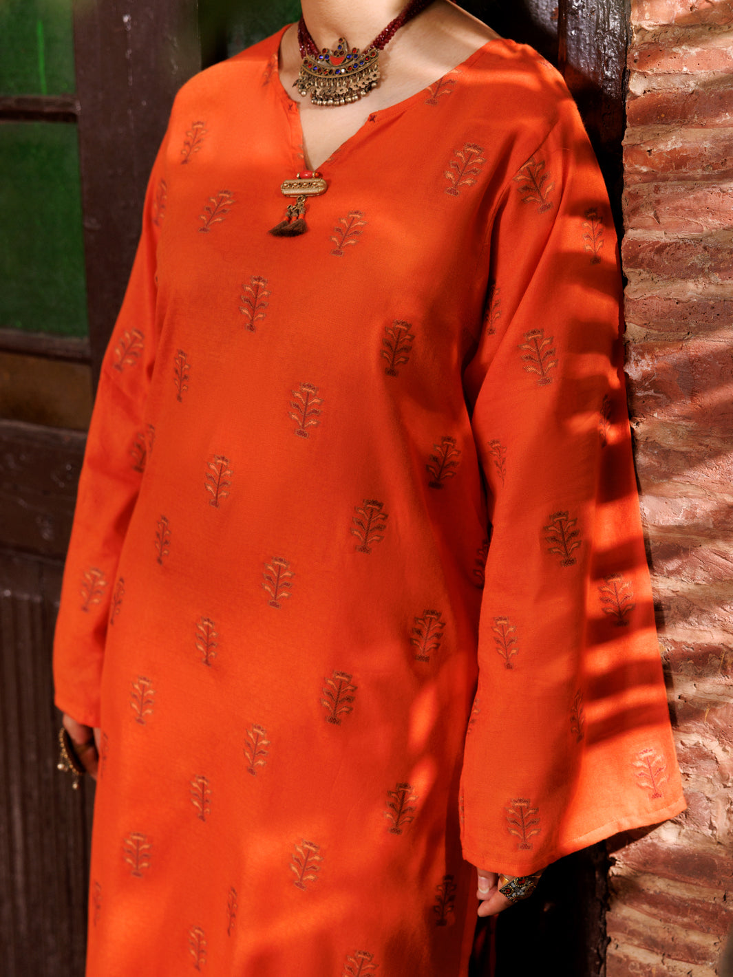 Orange Yarn Dyed Tunic - AL-LK-974