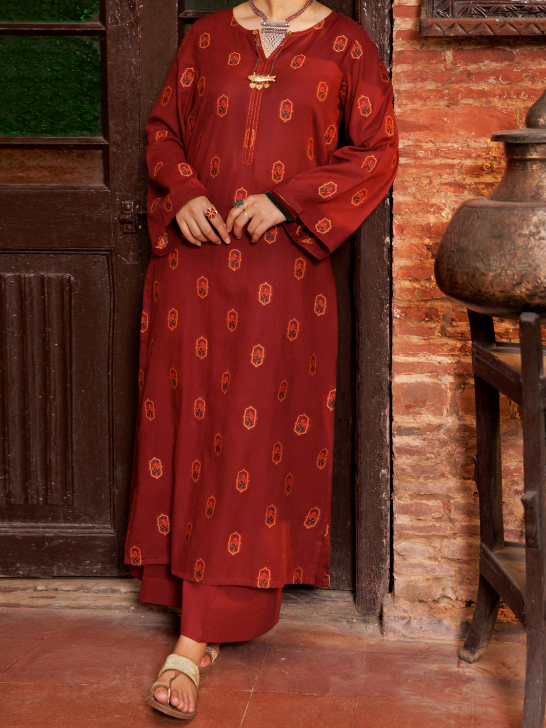 Maroon Yarn Dyed Tunic - AL-LK-976