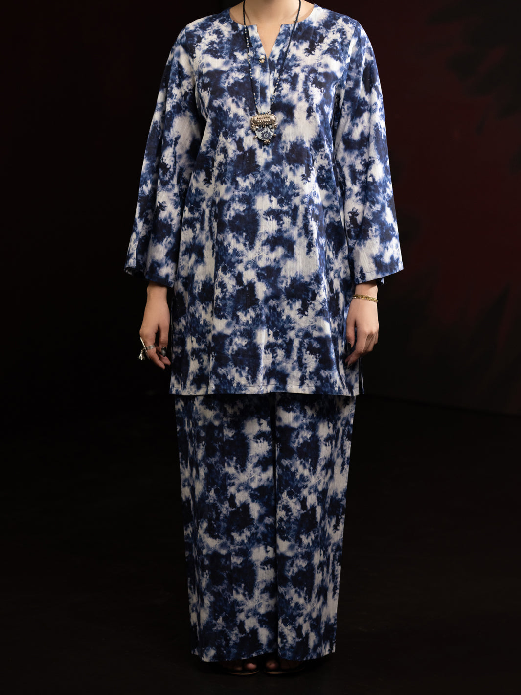 Blue Slub Khaddar 2Pc Stitched - AL-2PS-LKS-1092