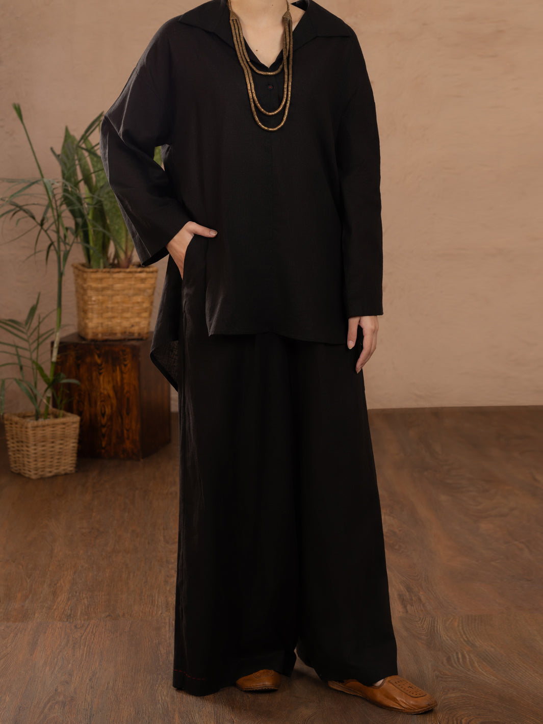 Black Linen Tunic - ALCR-LK-1107