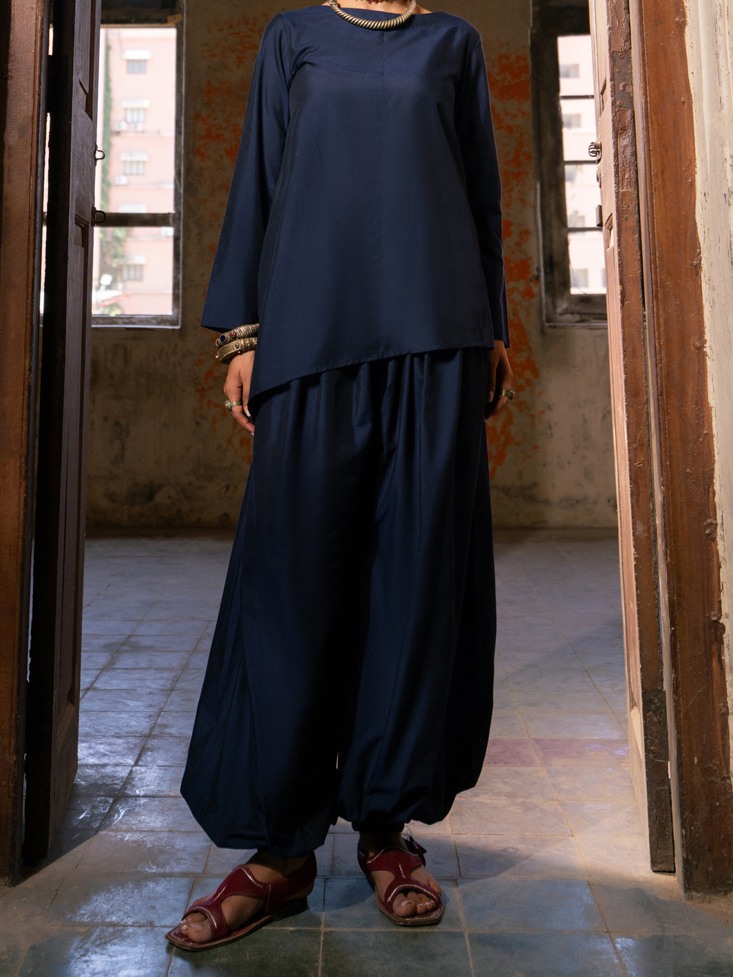 NEELA - Navy Blue Yarn Dyed Stitched 2PC - ALCR-2PS-LKS-2845
