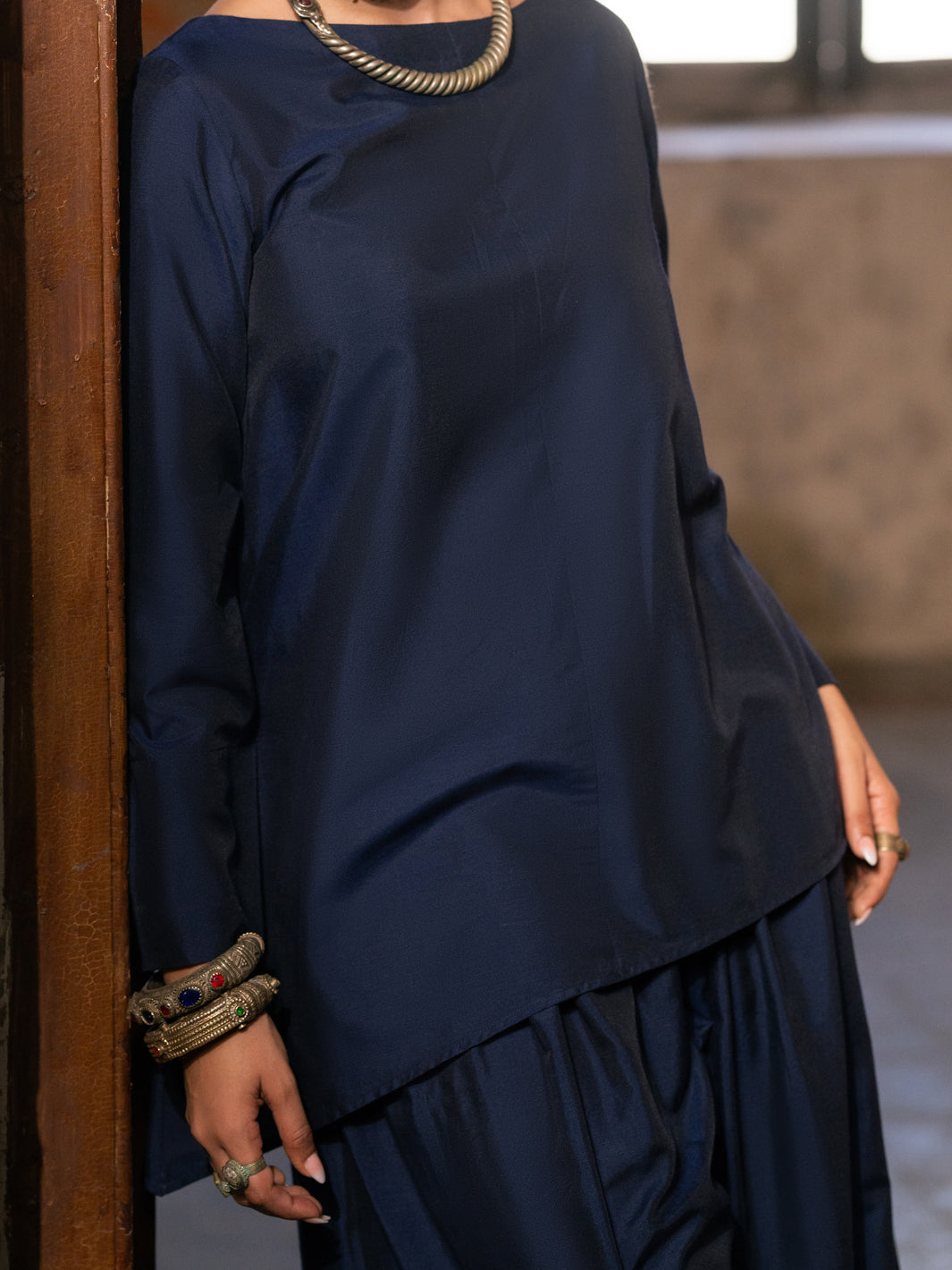 NEELA - Navy Blue Yarn Dyed Stitched 2PC - ALCR-2PS-LKS-2845