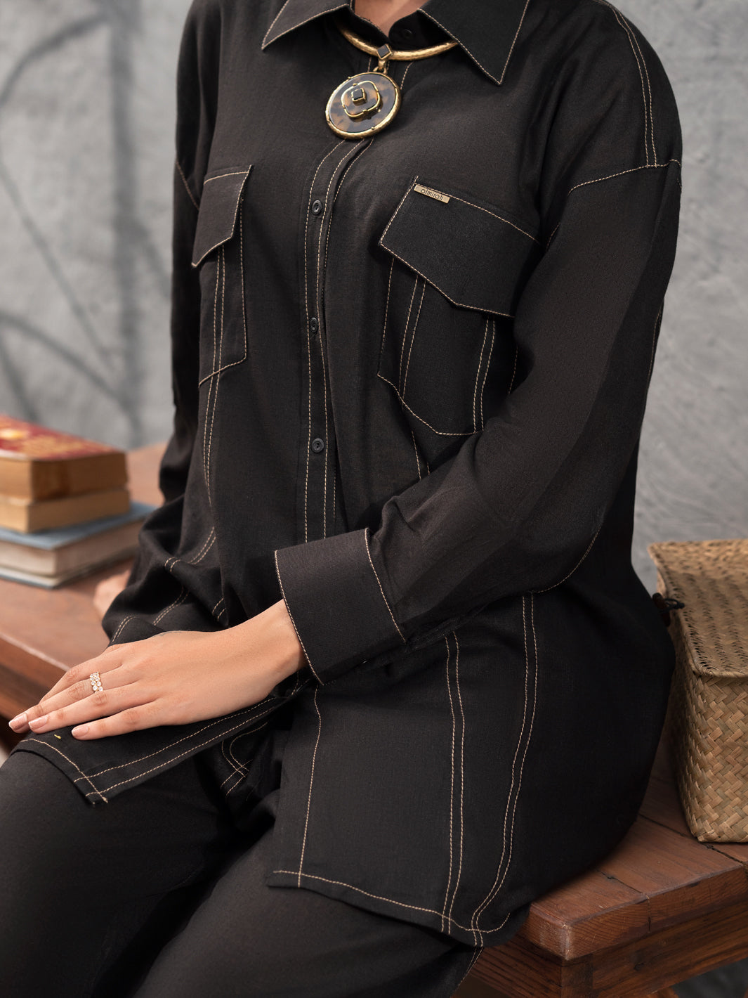 Black SatinÃ‚Â 2 Piece Stitched - AL-2PS-LKS-907