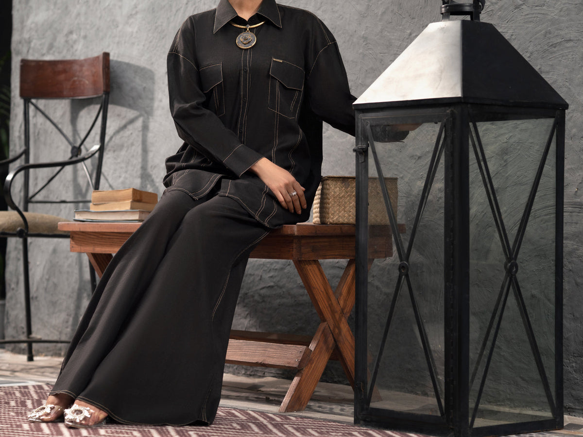 Black SatinÃ‚Â 2 Piece Stitched - AL-2PS-LKS-907