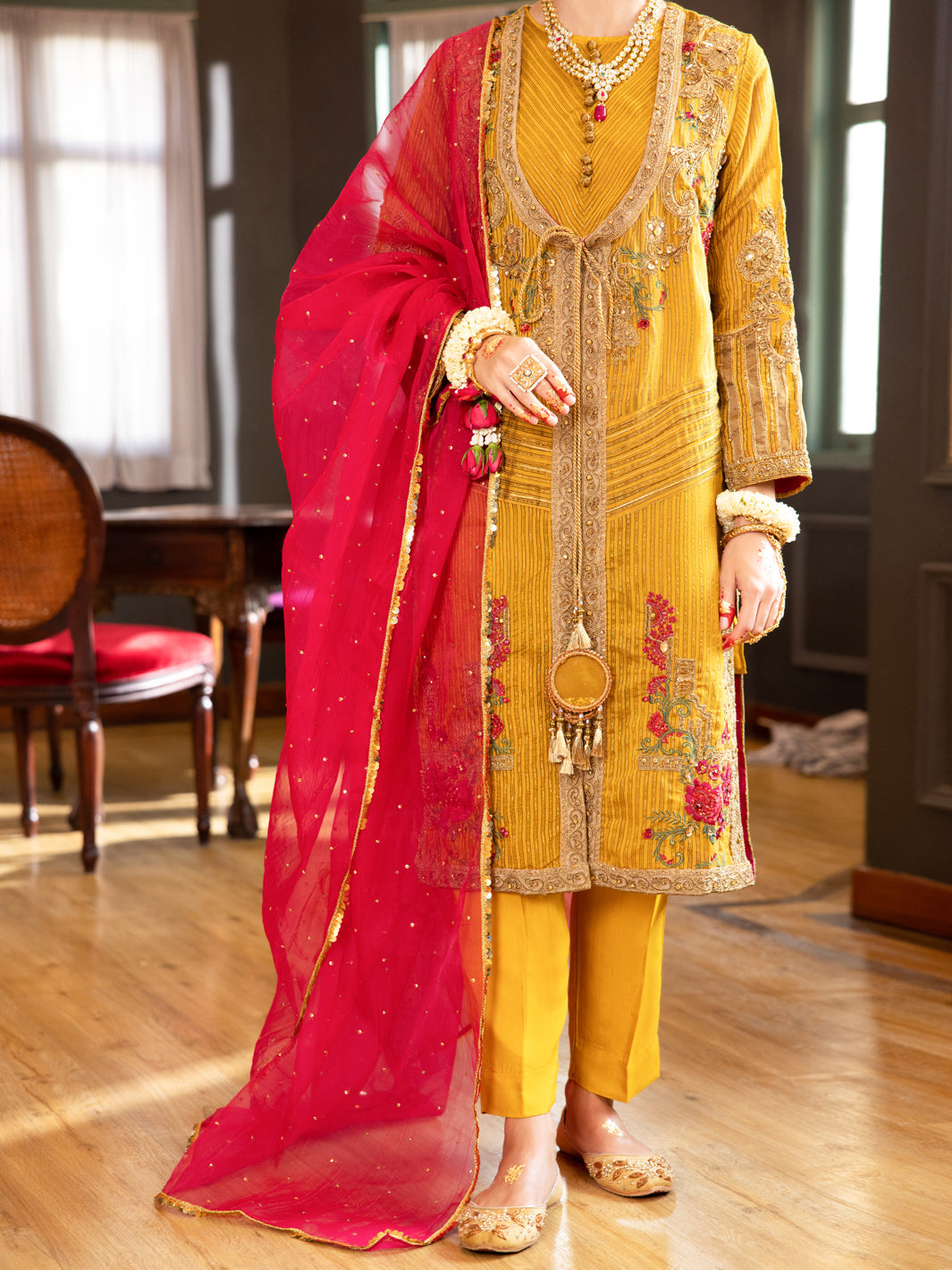 Mustard Khaddi Yarn-Dyed 3Pc Formal Stitched - AL-3PS-LS-374