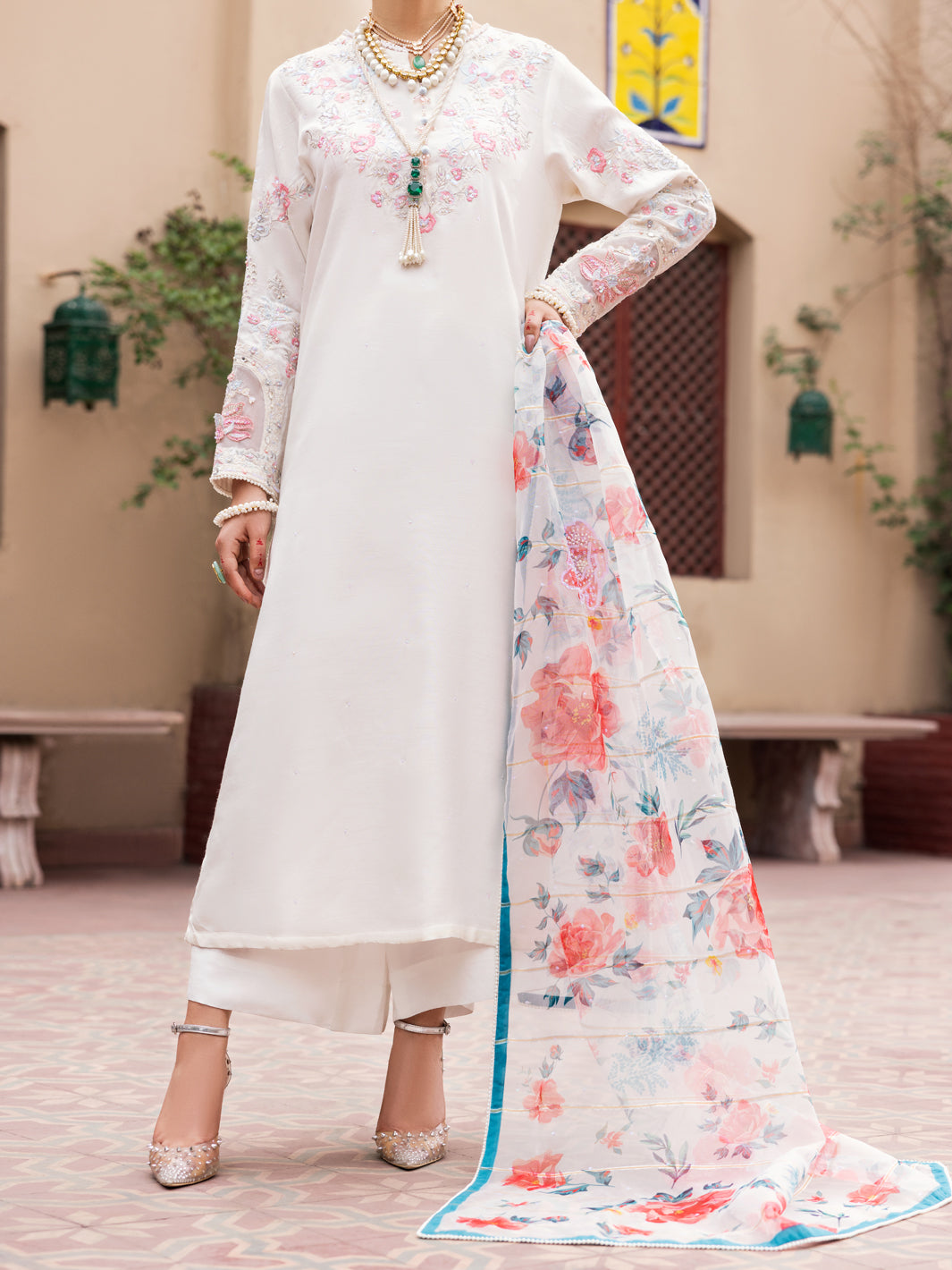 Off White Raw Silk 3Pc Formal Stitched - AL-3PS-LS-473